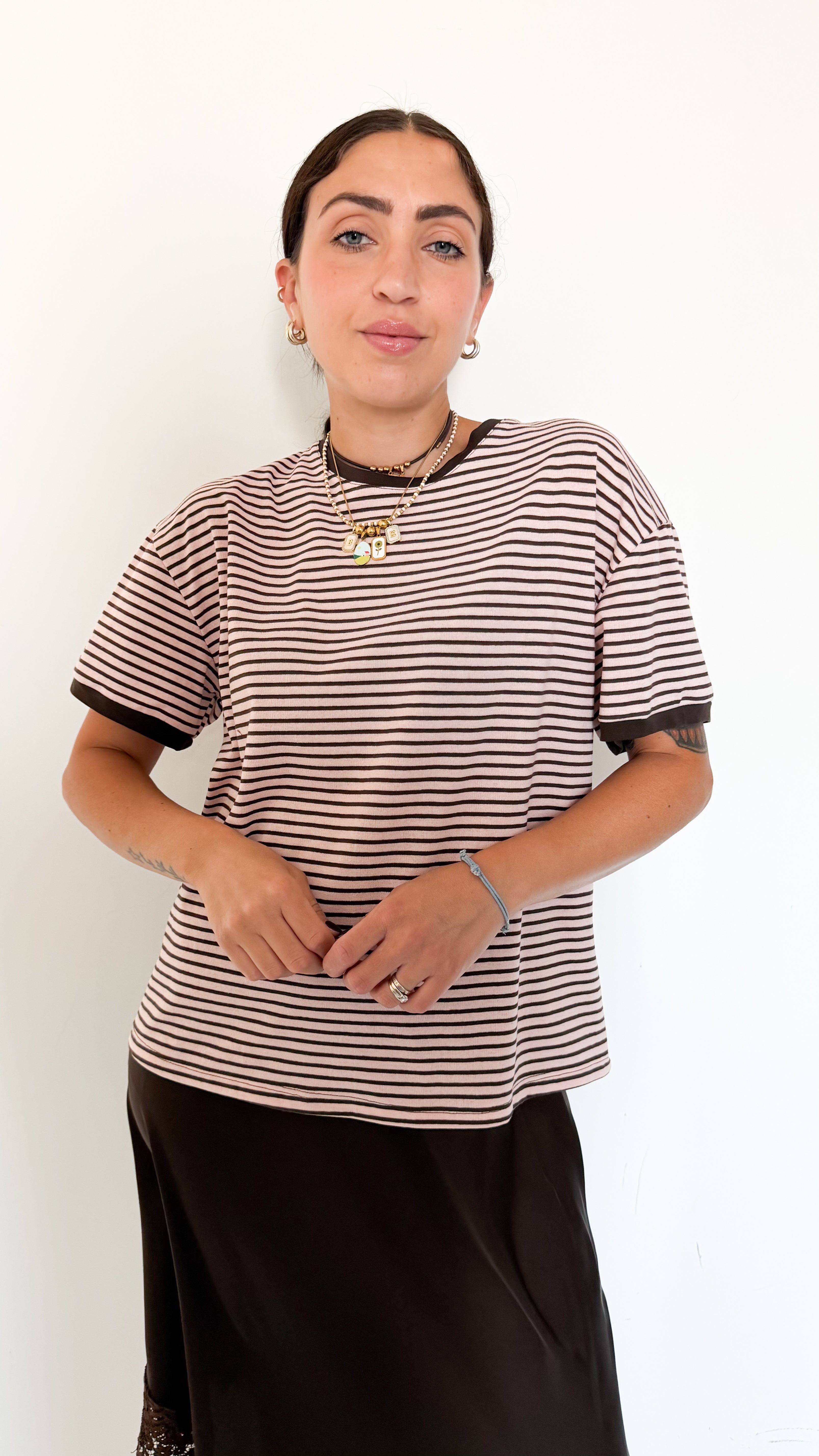 T-Shirt Rosa A Righe
