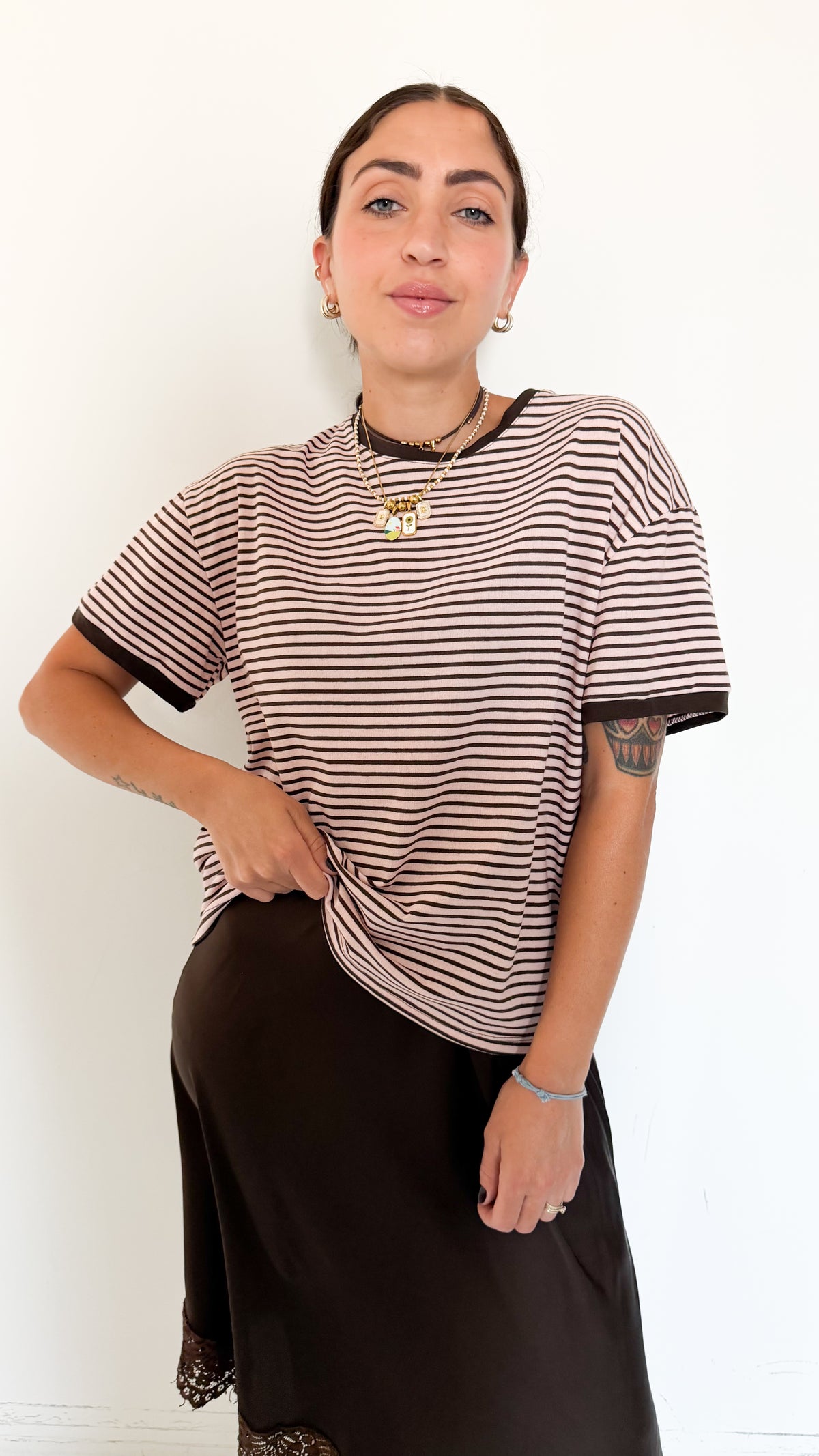 T-Shirt Rosa A Righe