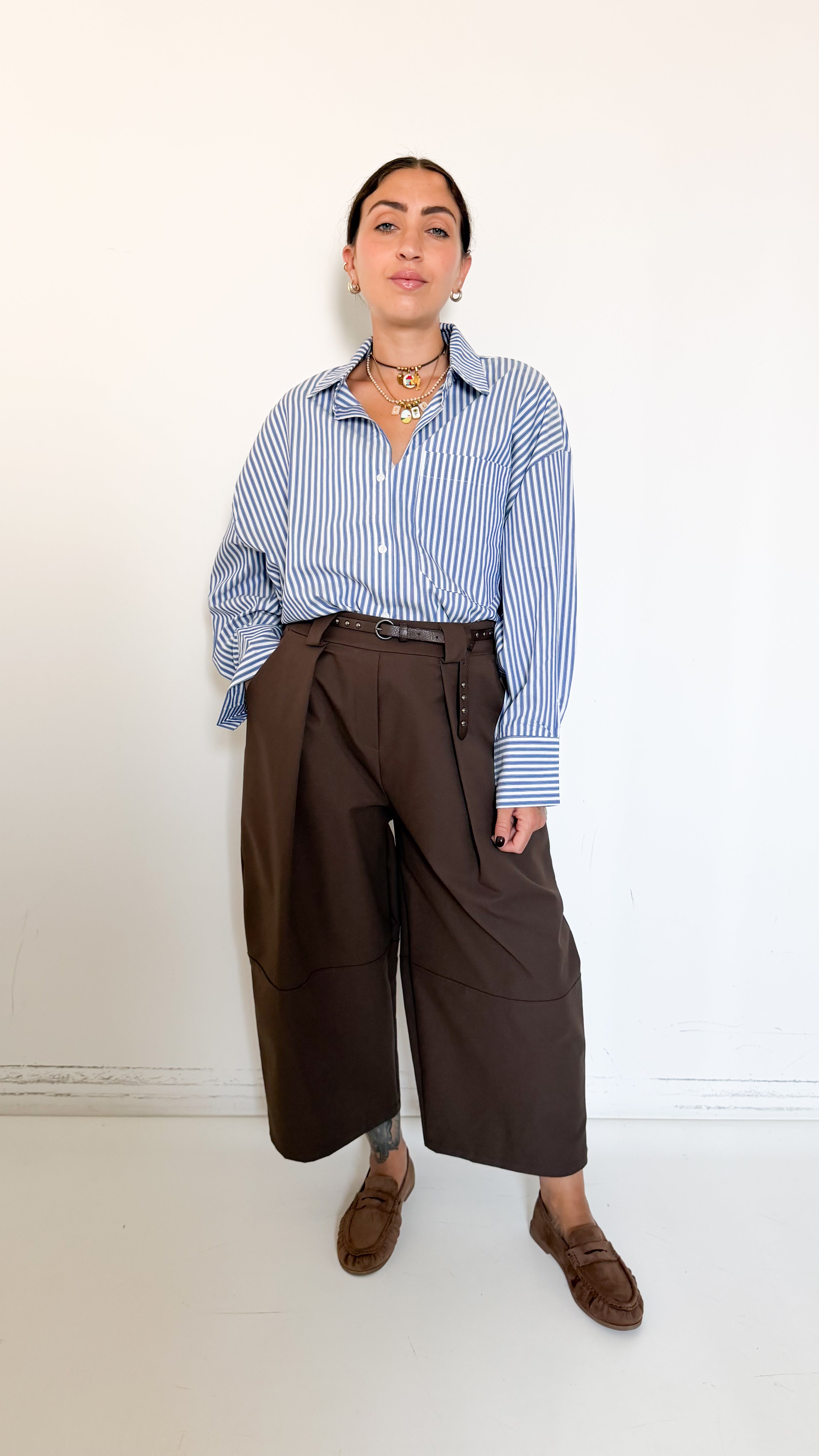 Camicia Blu A Righe Bastoncino