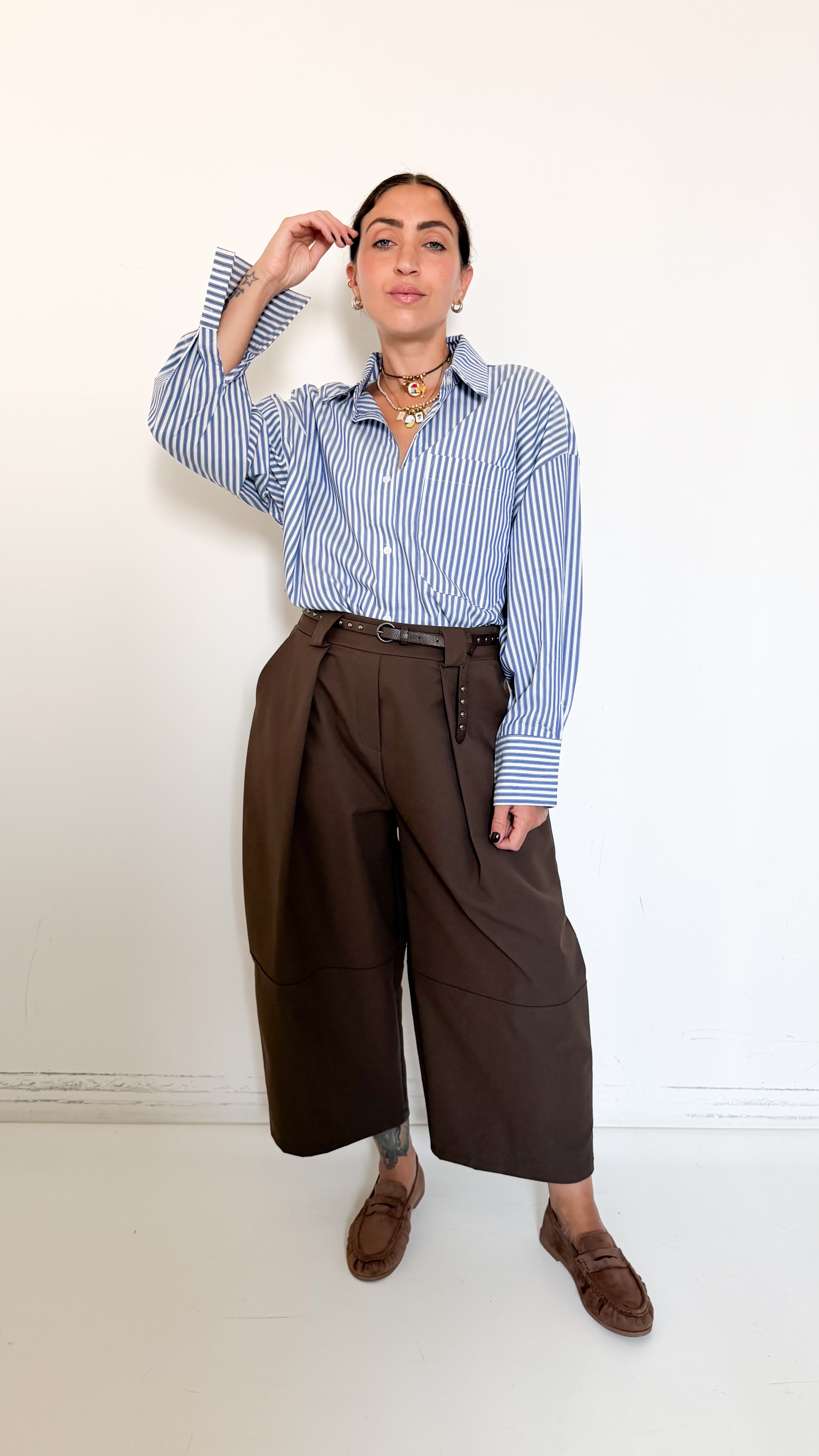 Camicia Blu A Righe Bastoncino