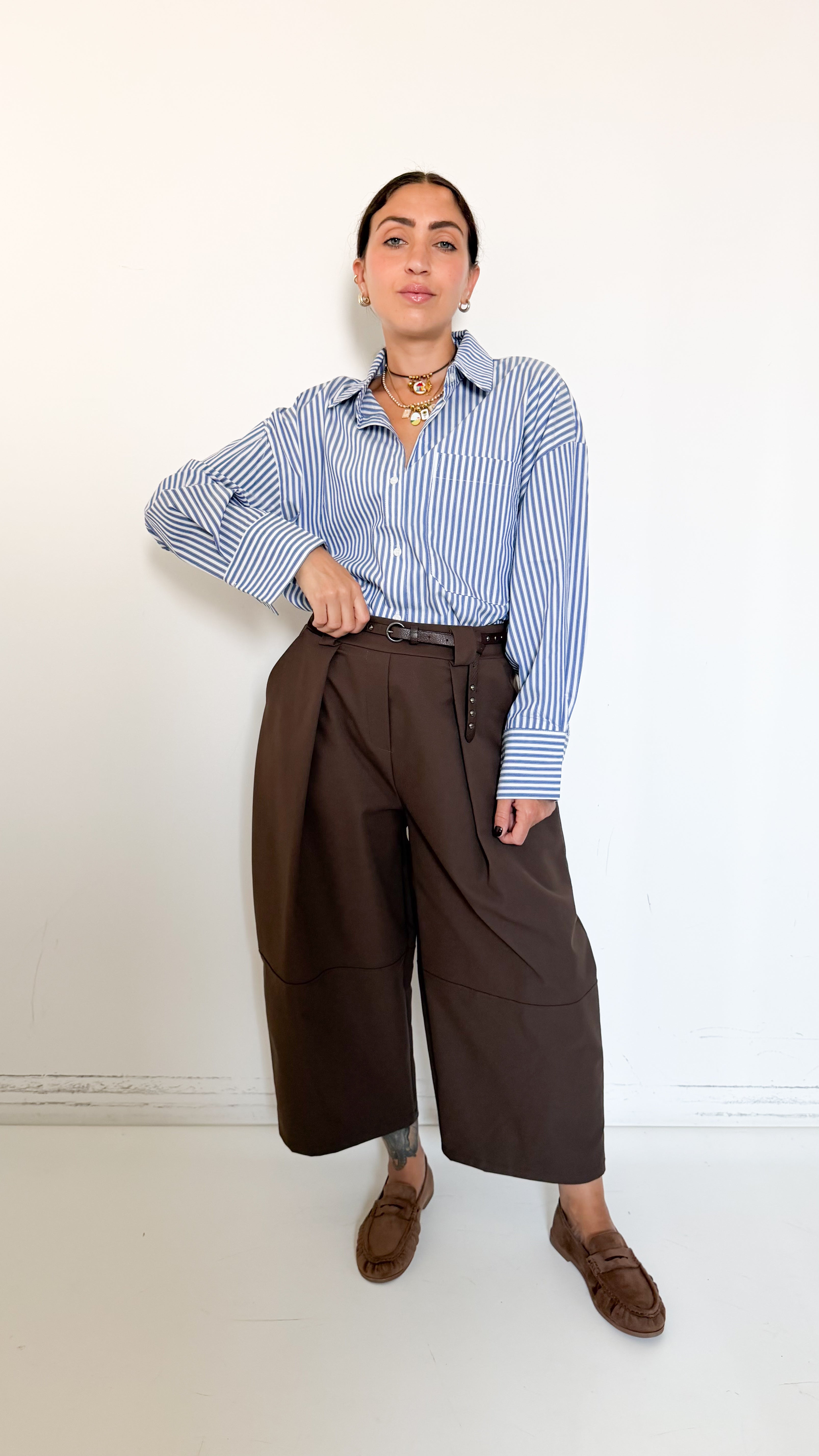 Camicia Blu A Righe Bastoncino