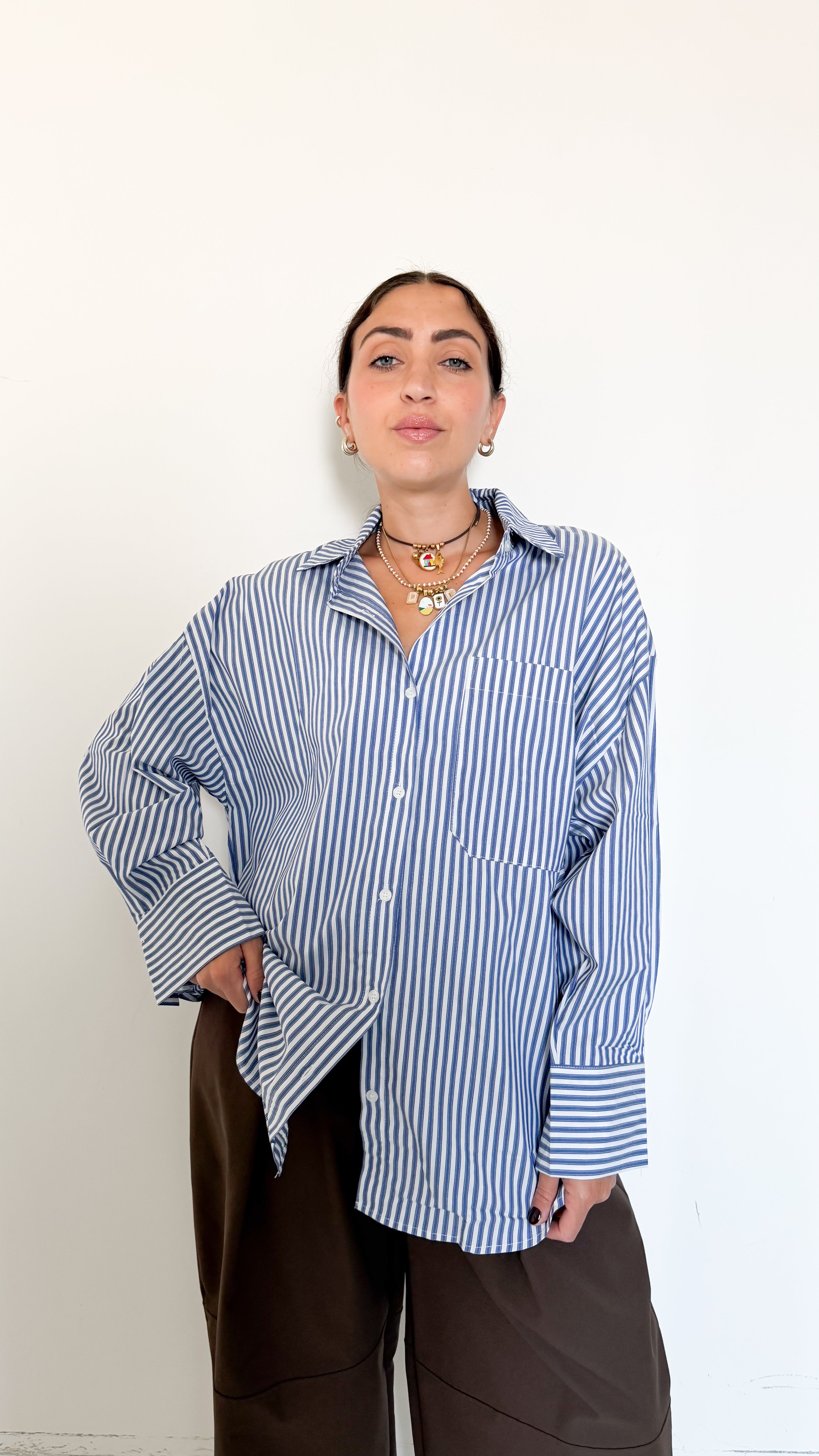 Camicia Blu A Righe Bastoncino