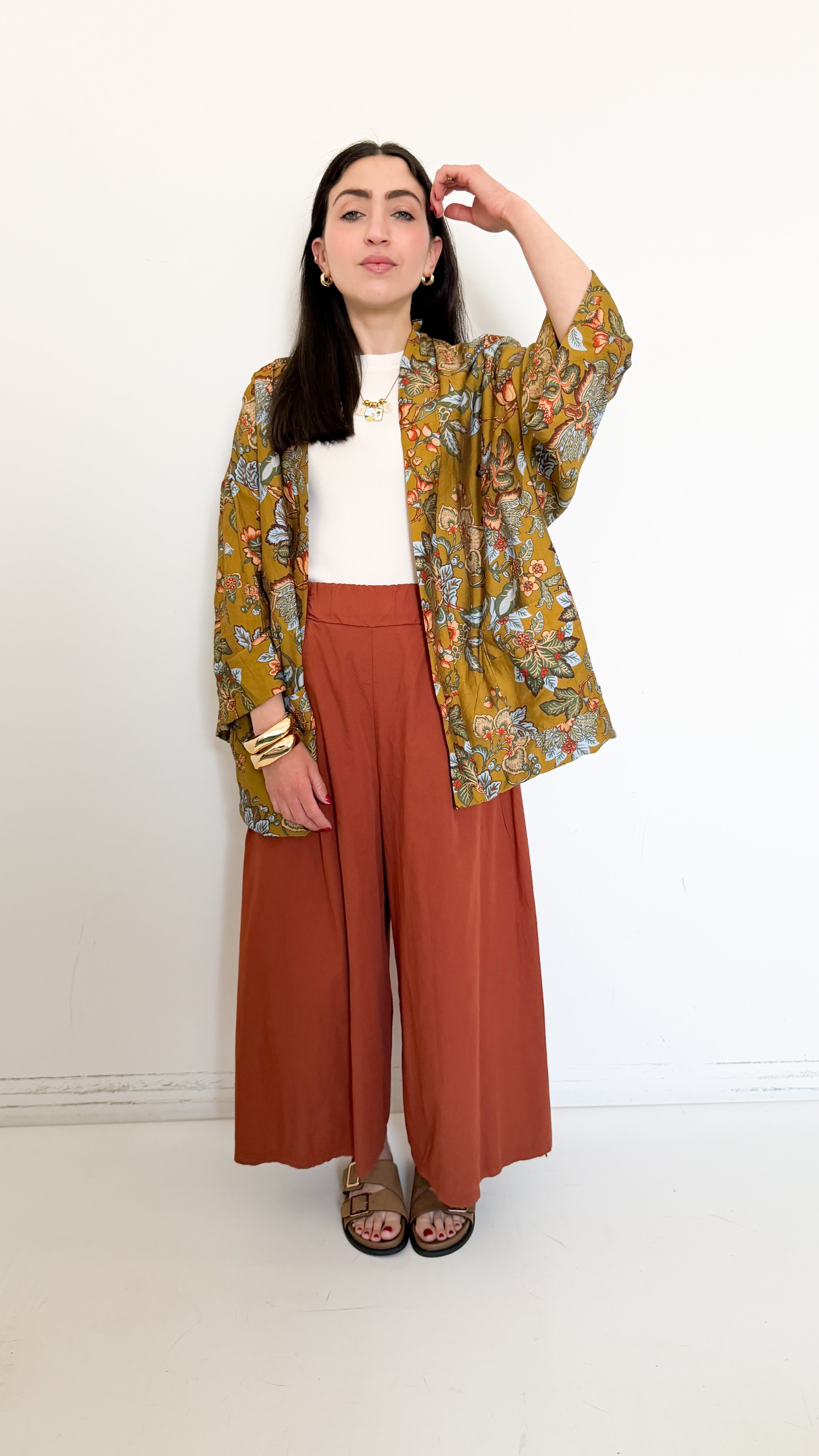 Pantaloni Culotte In Cotone Ruggine