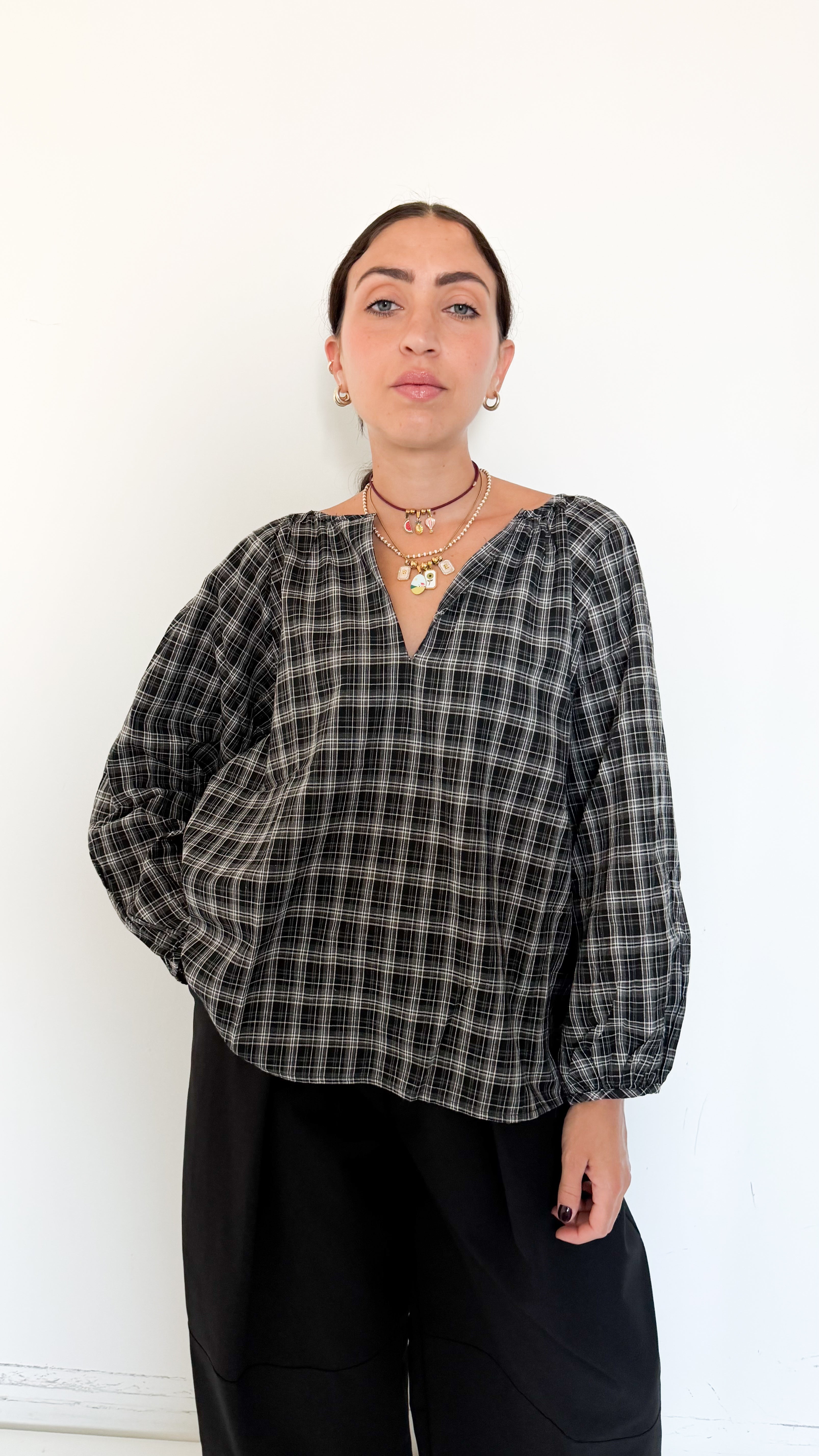 Blusa Nera A Quadri