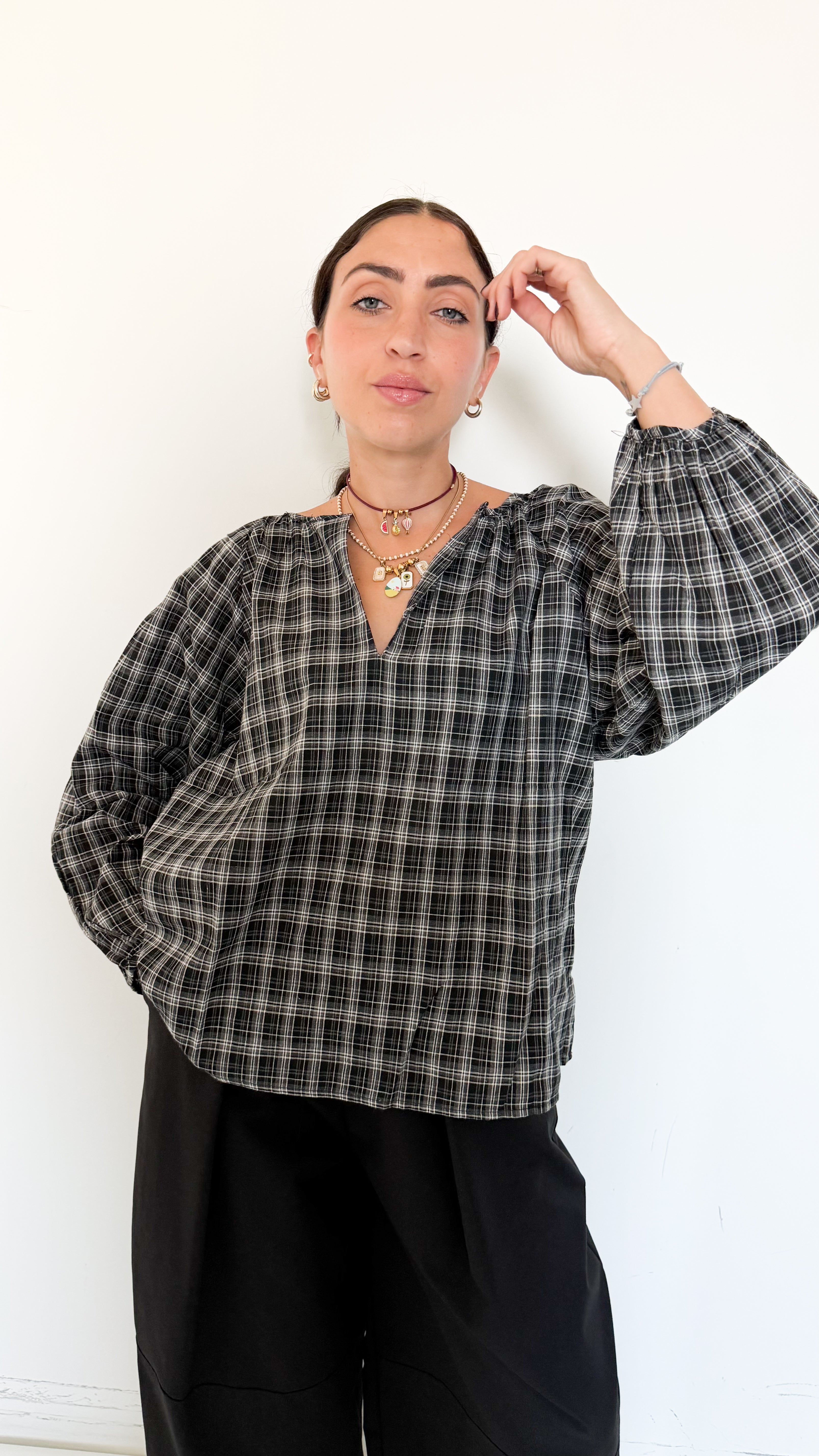 Blusa Nera A Quadri