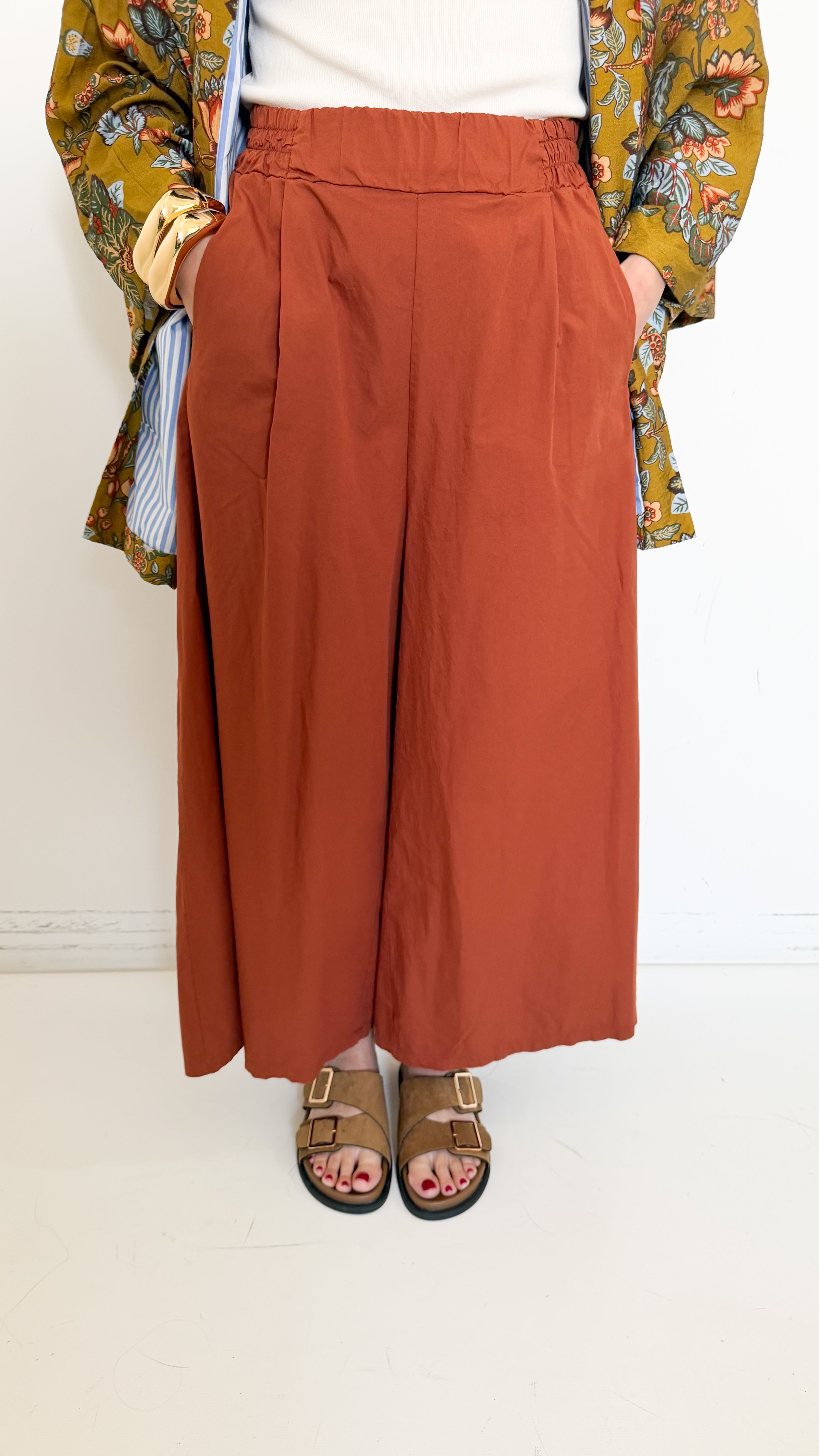Pantaloni Culotte In Cotone Ruggine