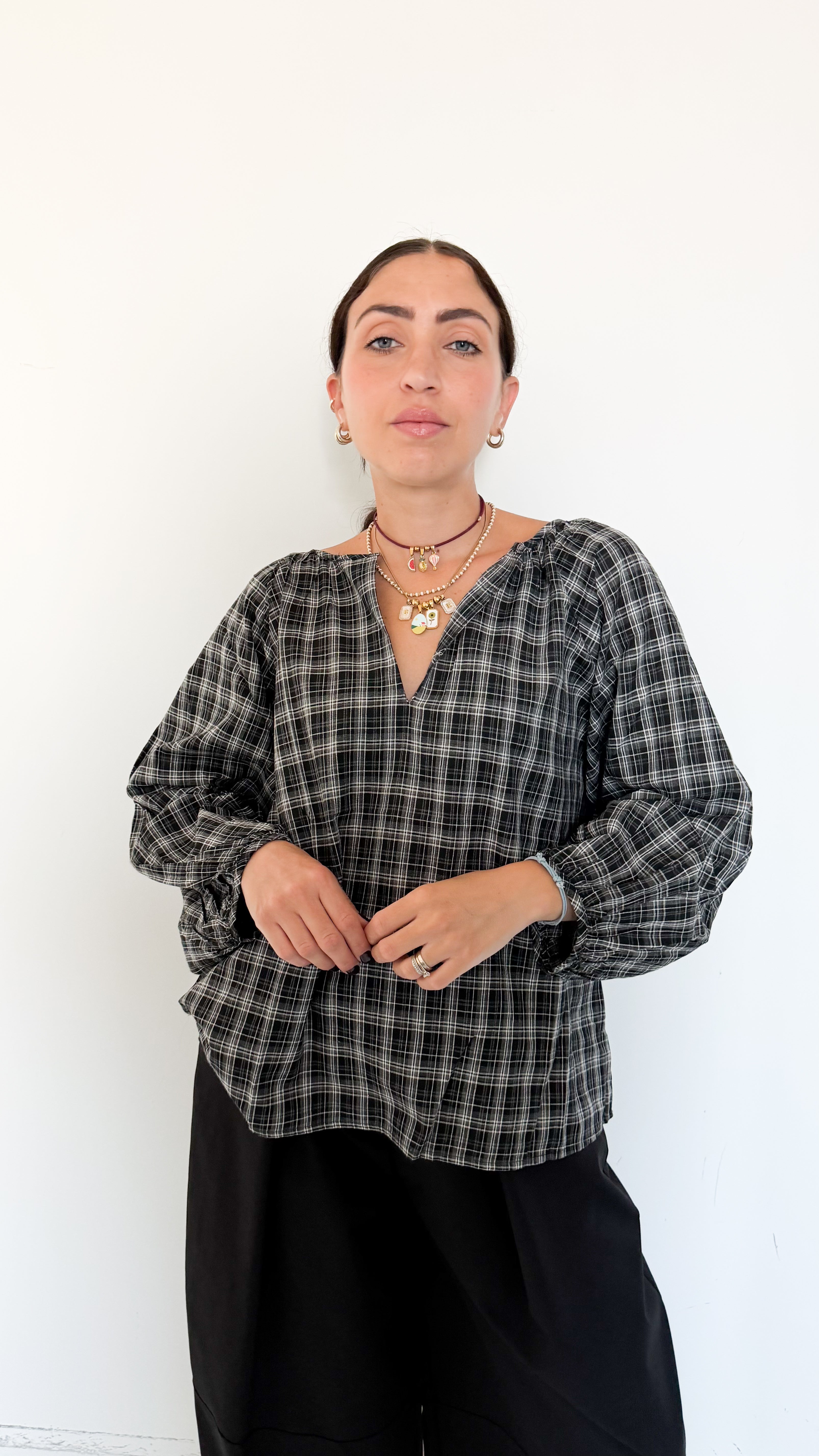 Blusa Nera A Quadri