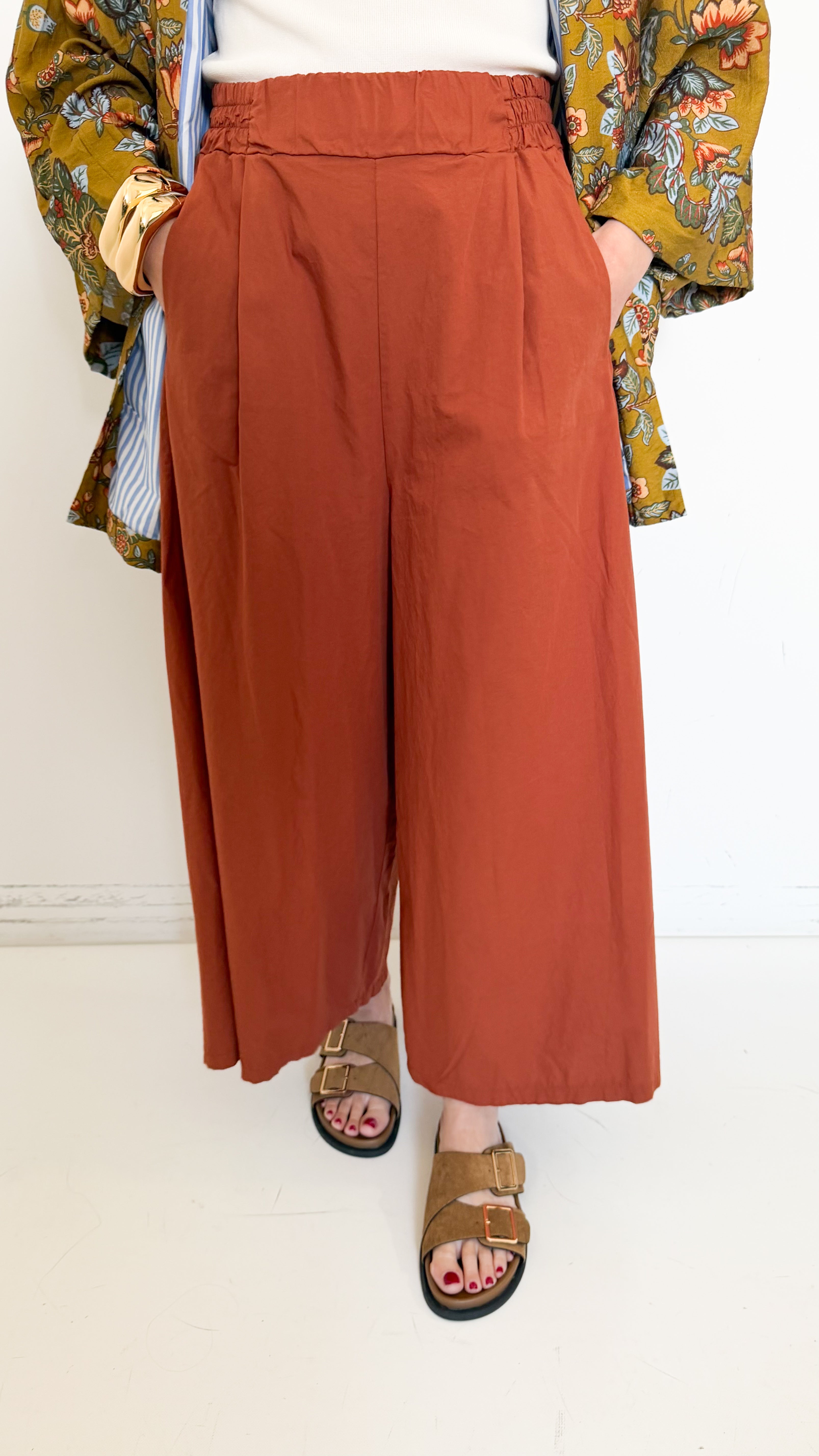 Pantaloni Culotte In Cotone Ruggine