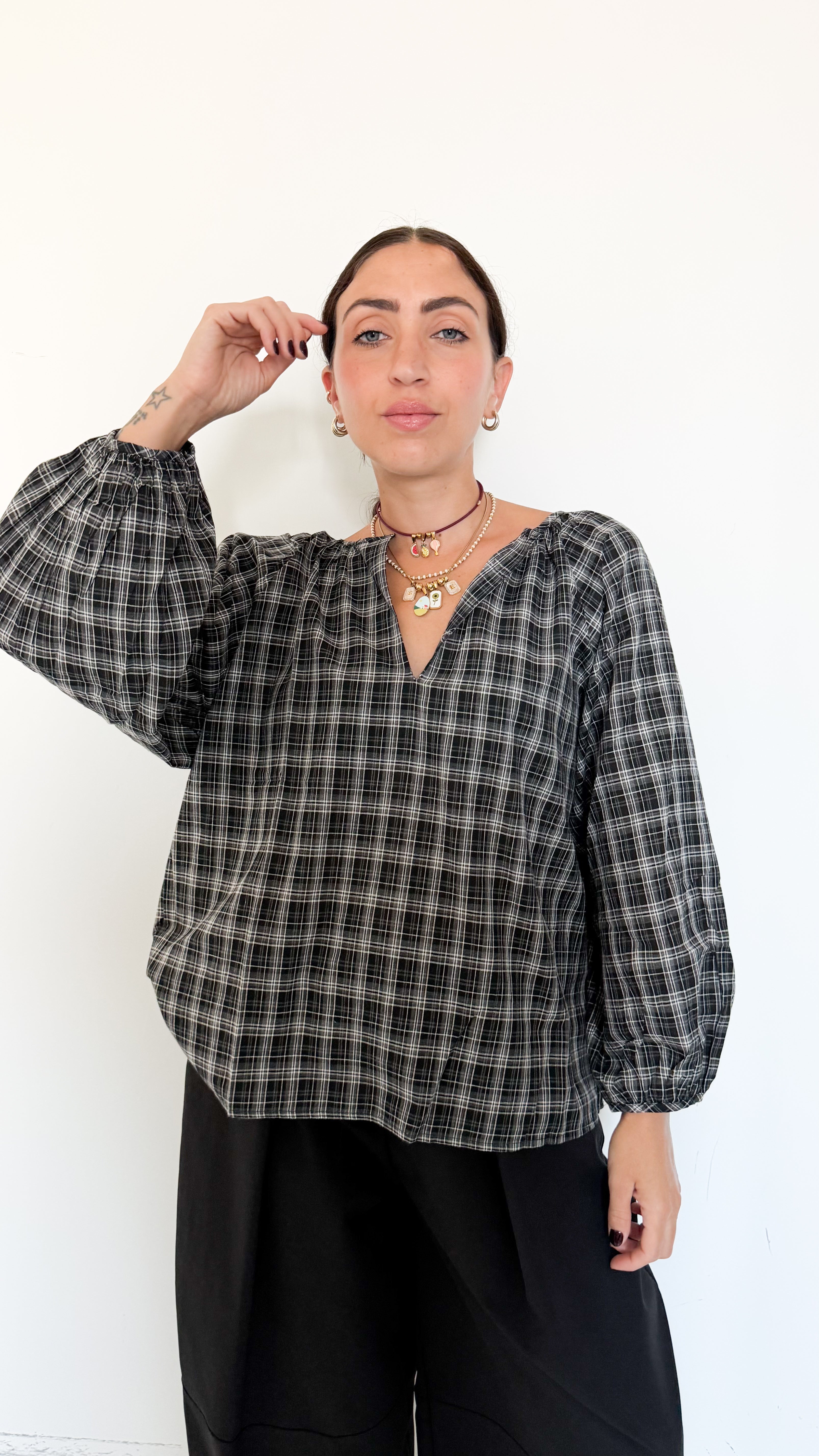 Blusa Nera A Quadri