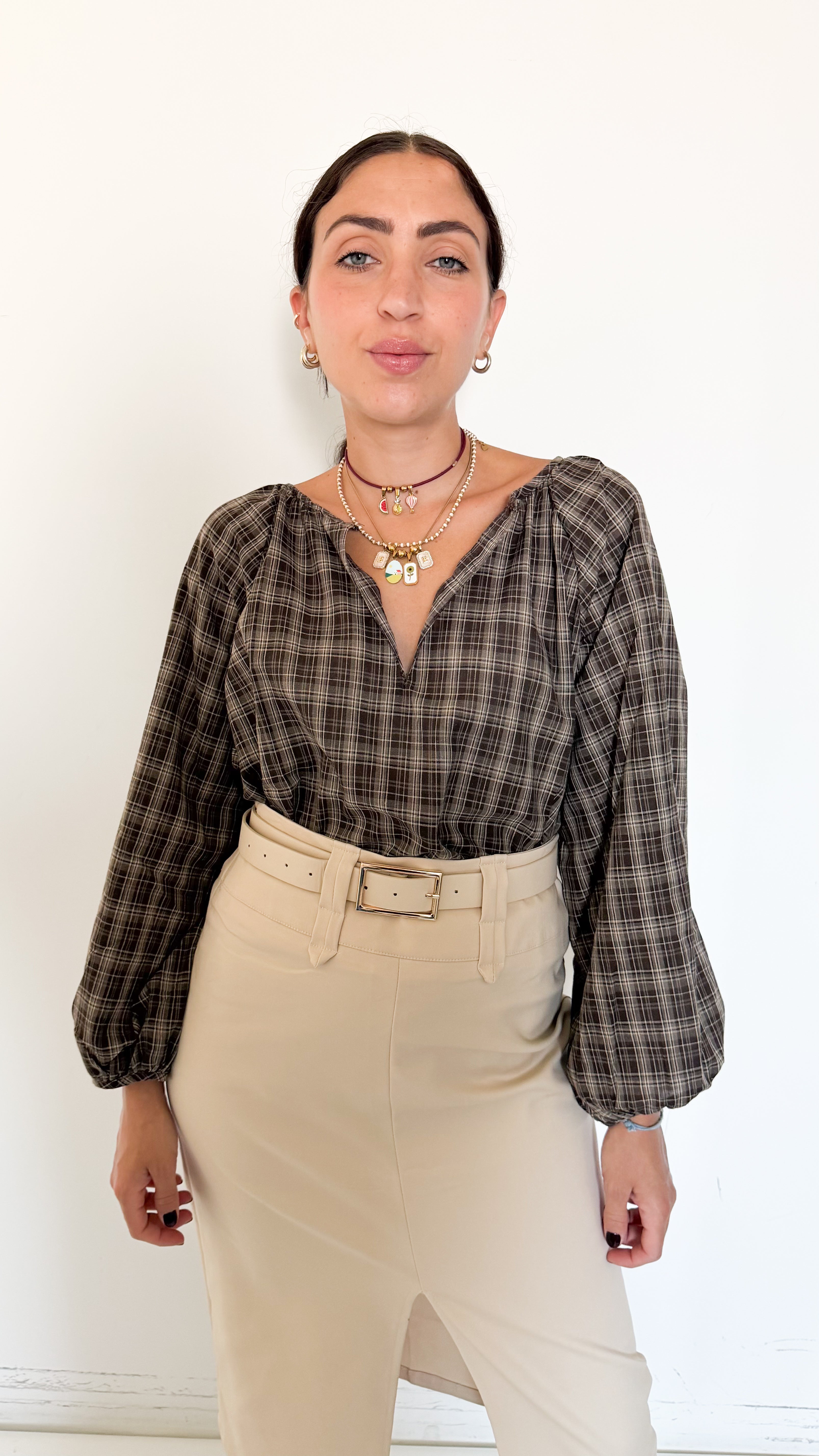 Blusa Marrone A Quadri