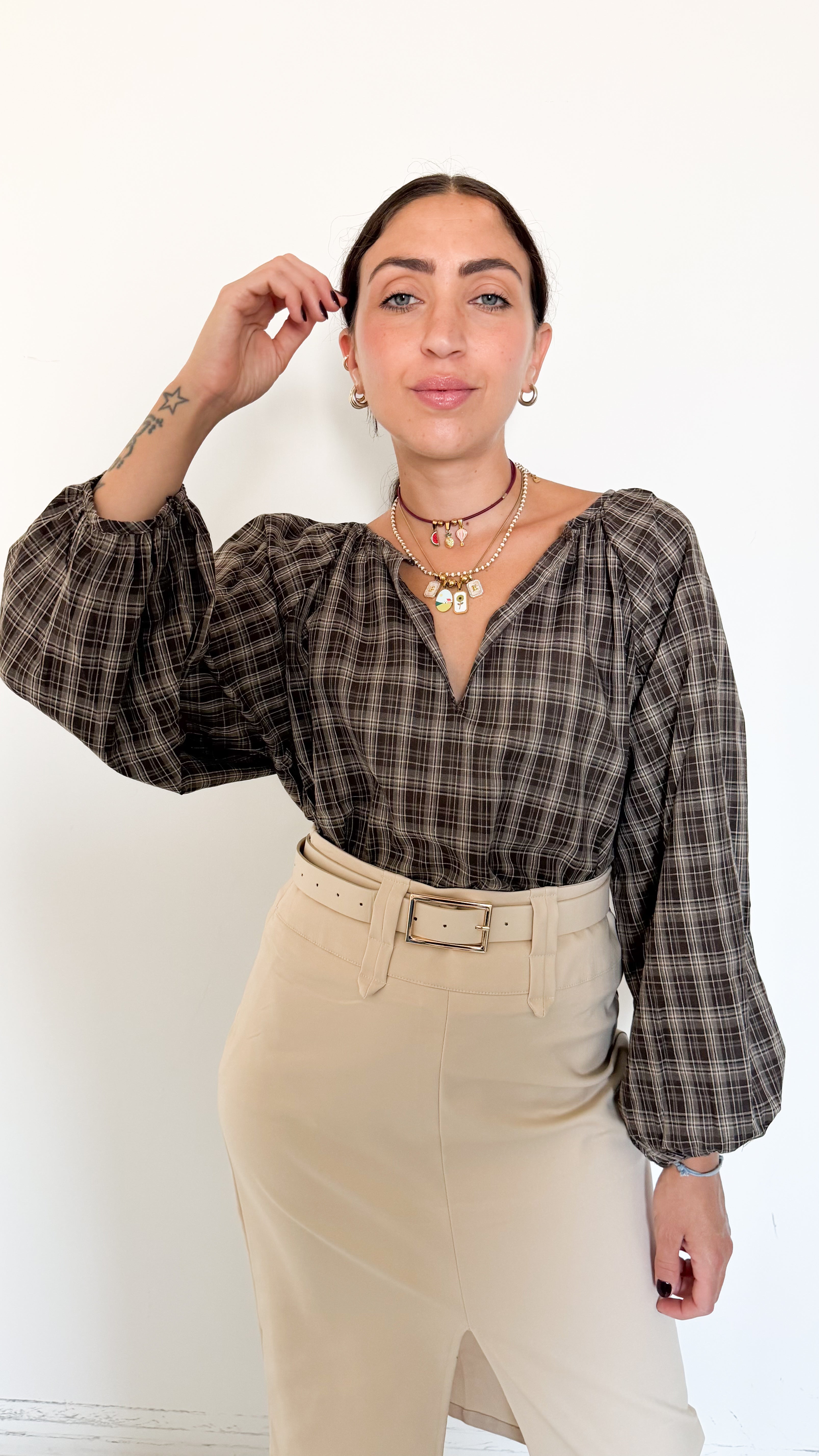 Blusa Marrone A Quadri