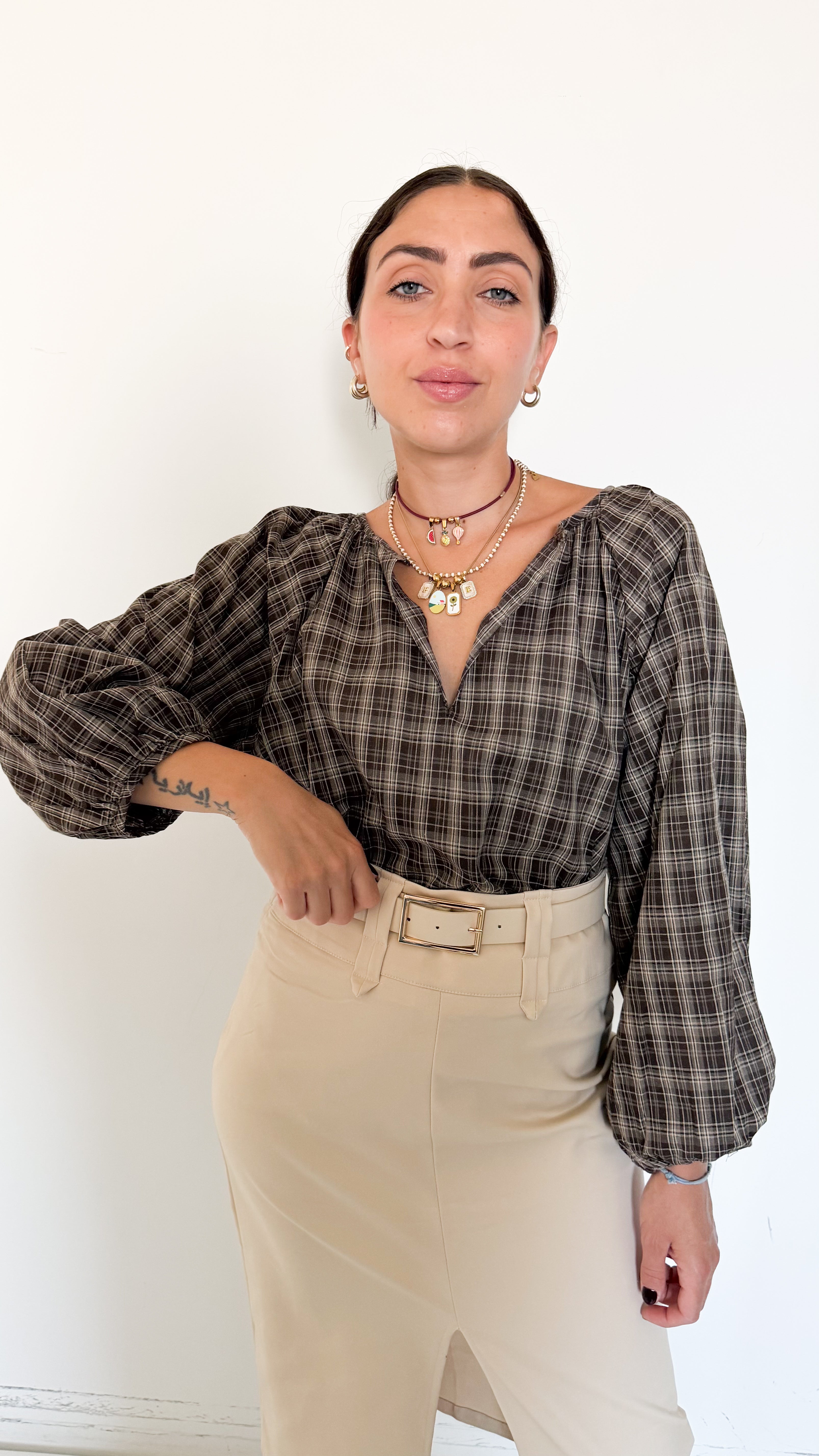 Blusa Marrone A Quadri