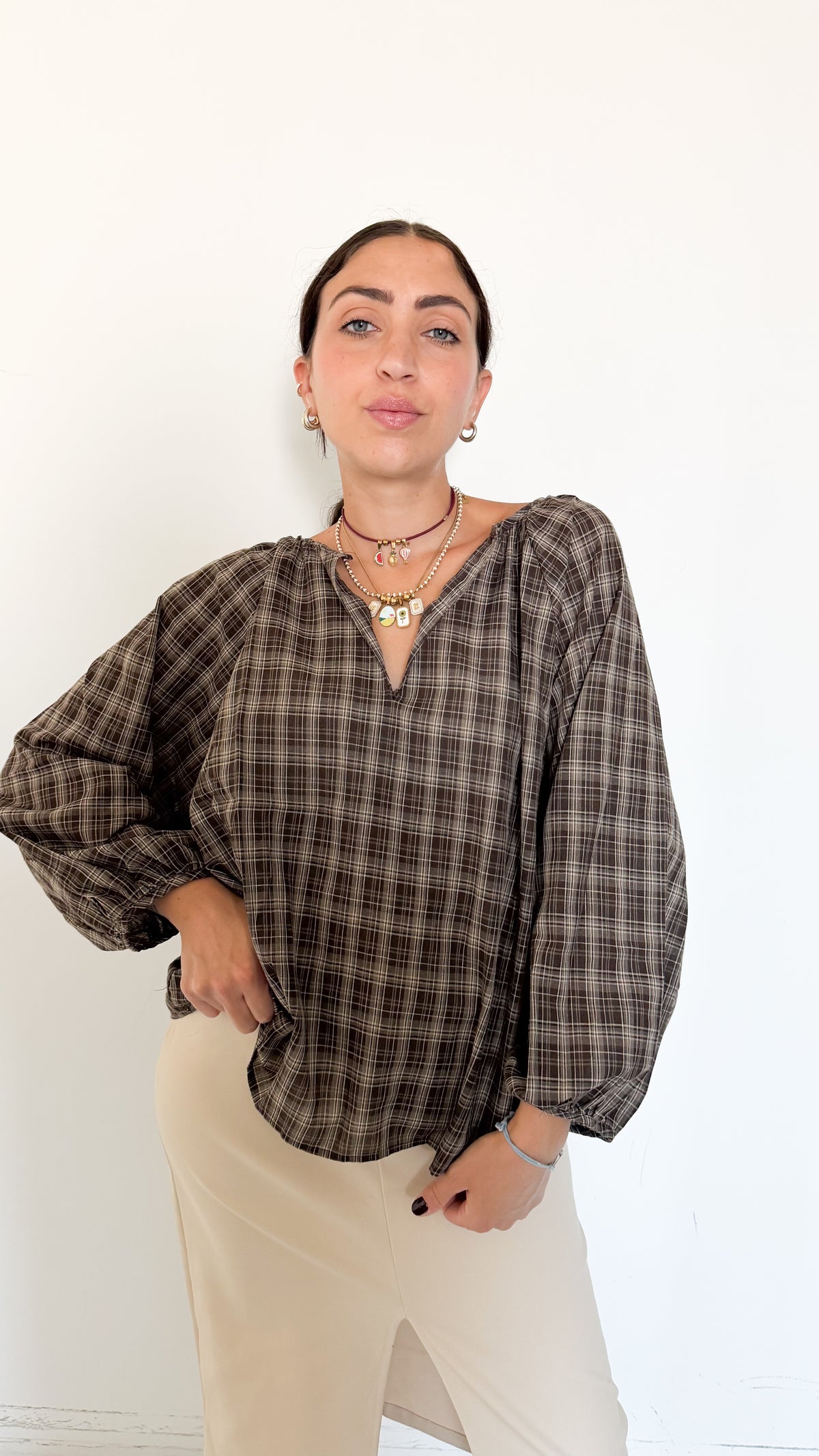 Blusa Marrone A Quadri