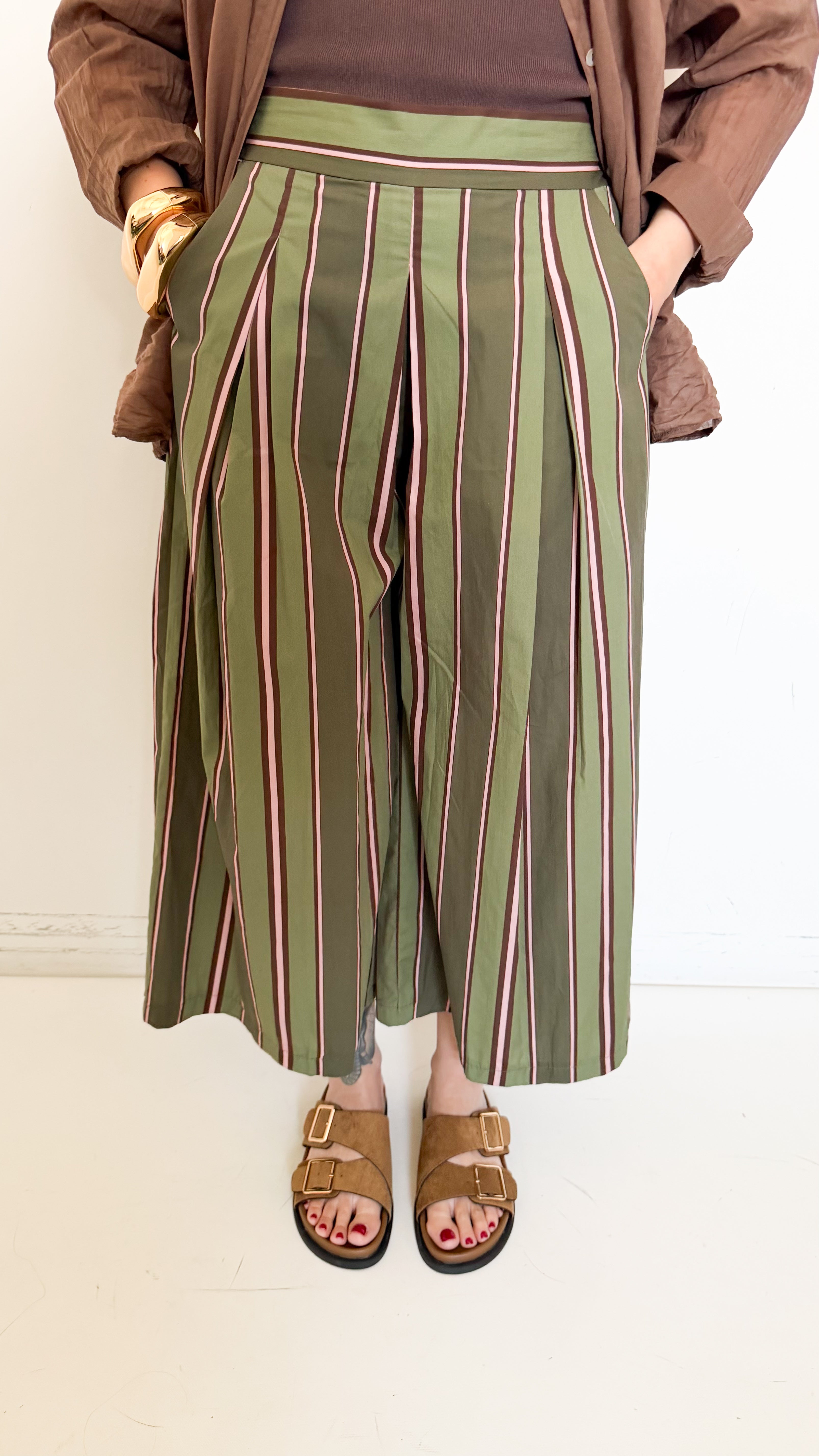Pantaloni Culotte Verdi A Fantasia