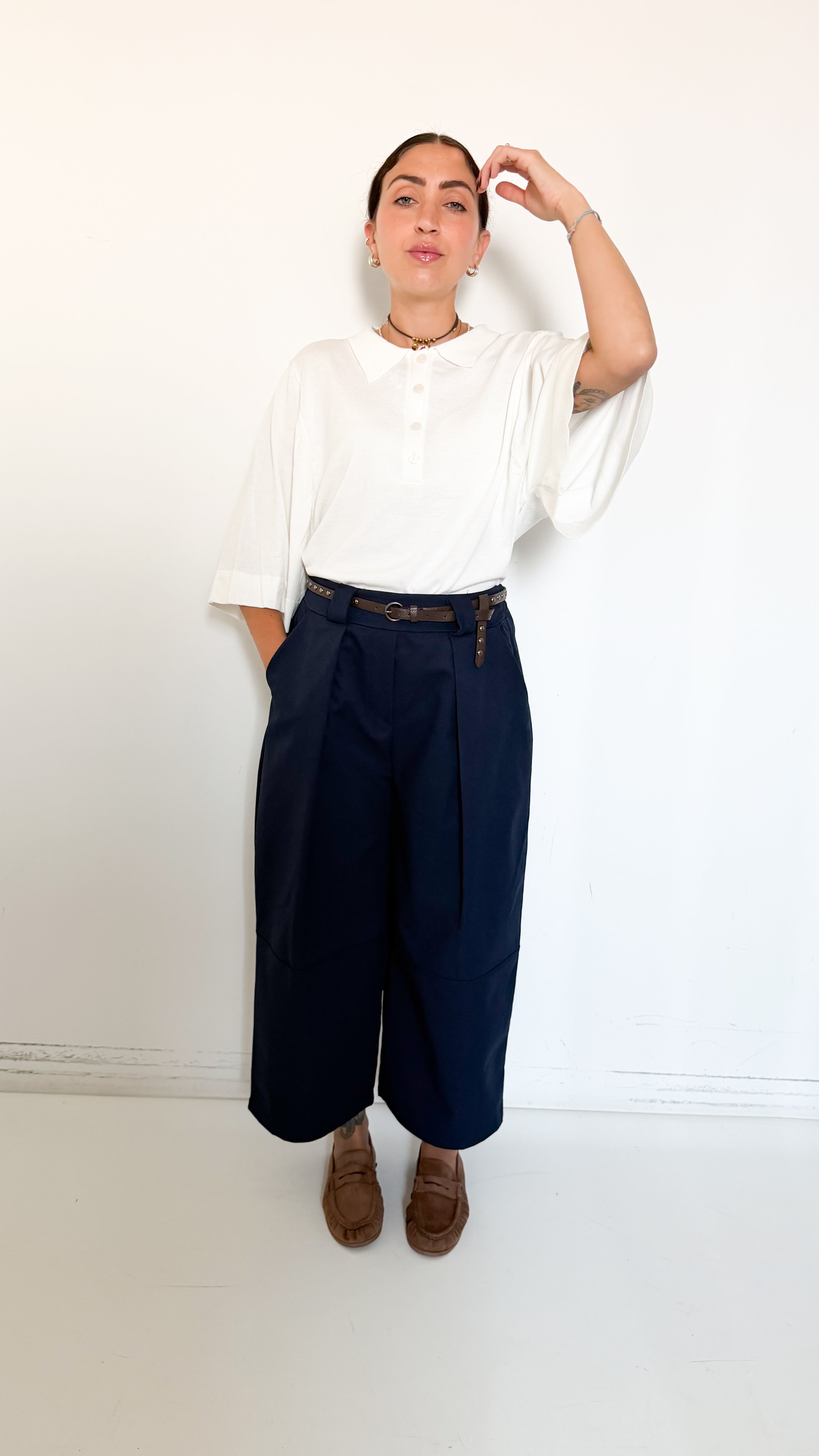 Pantaloni Blu Cropped Barrel