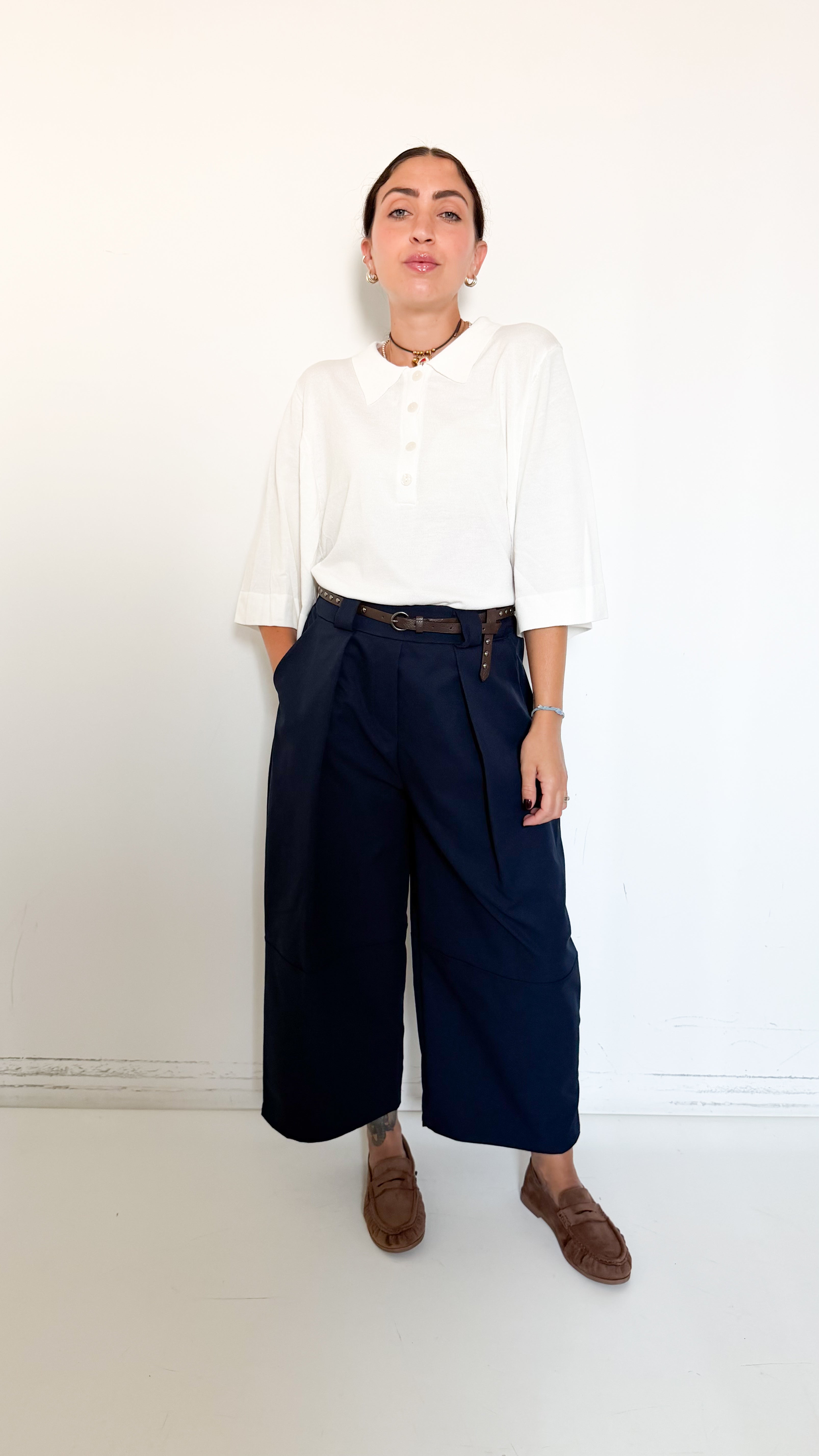 Pantaloni Blu Cropped Barrel