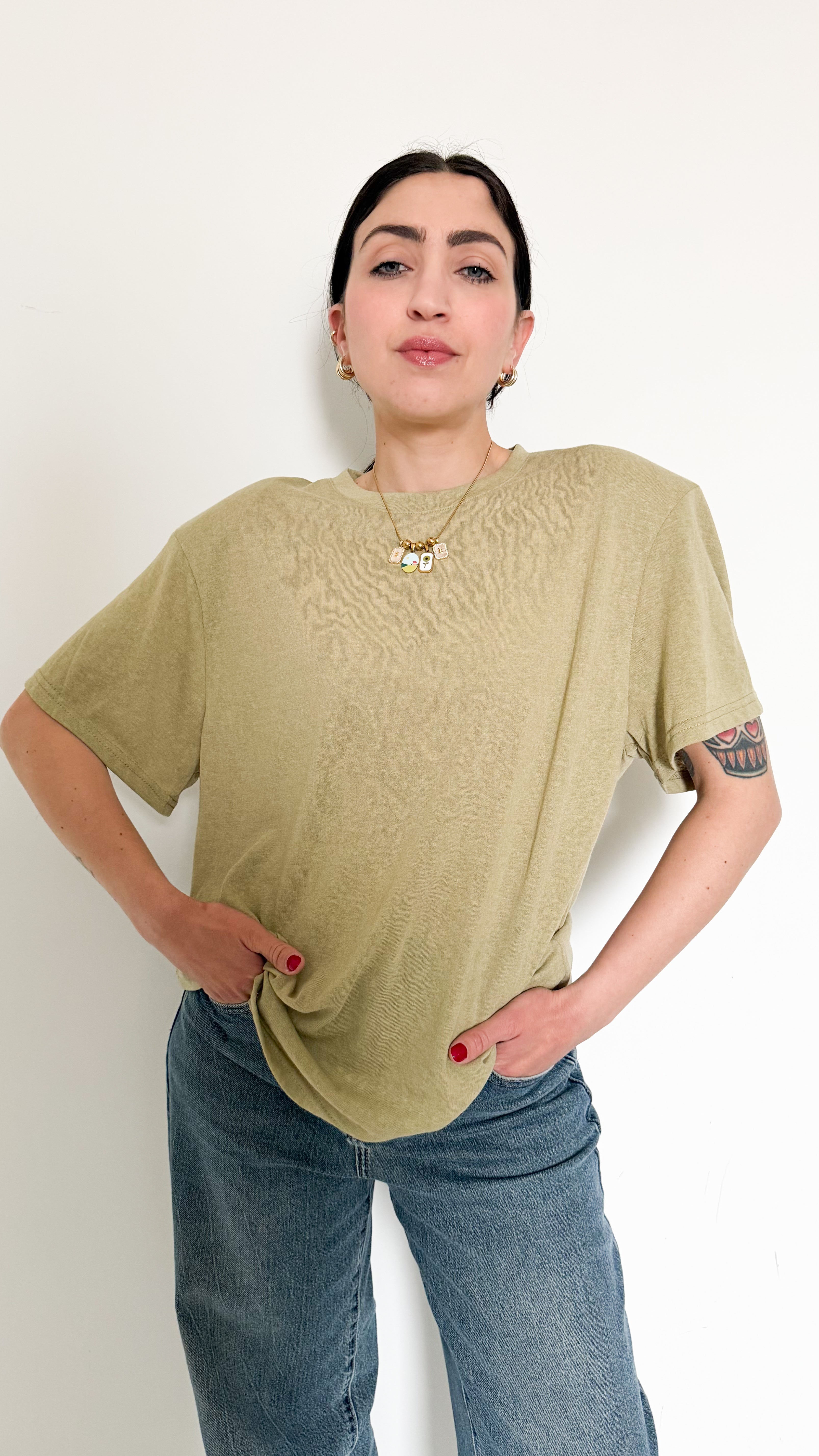 T-Shirt Velata Verde Con Spalline