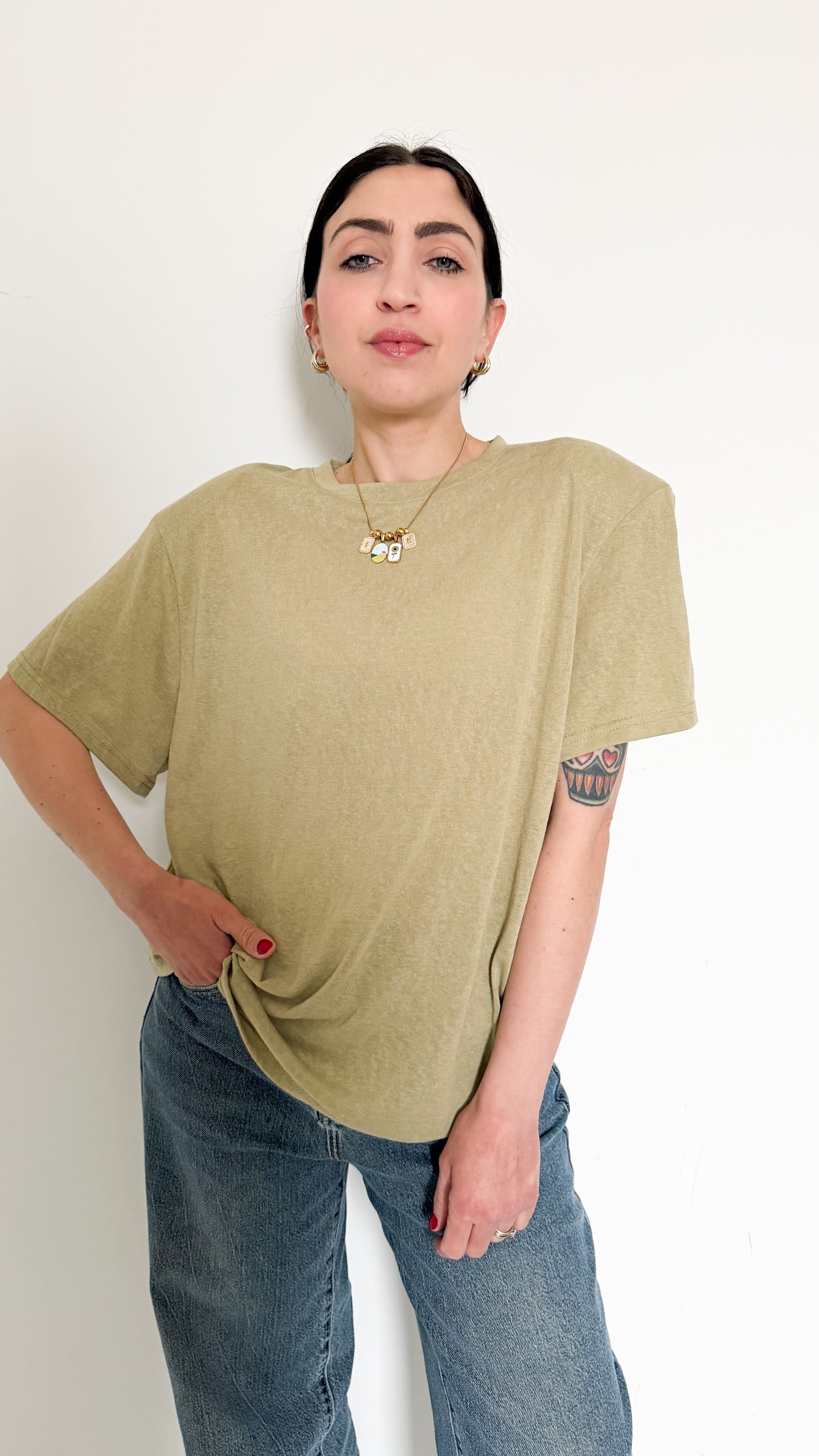 T-Shirt Velata Verde Con Spalline