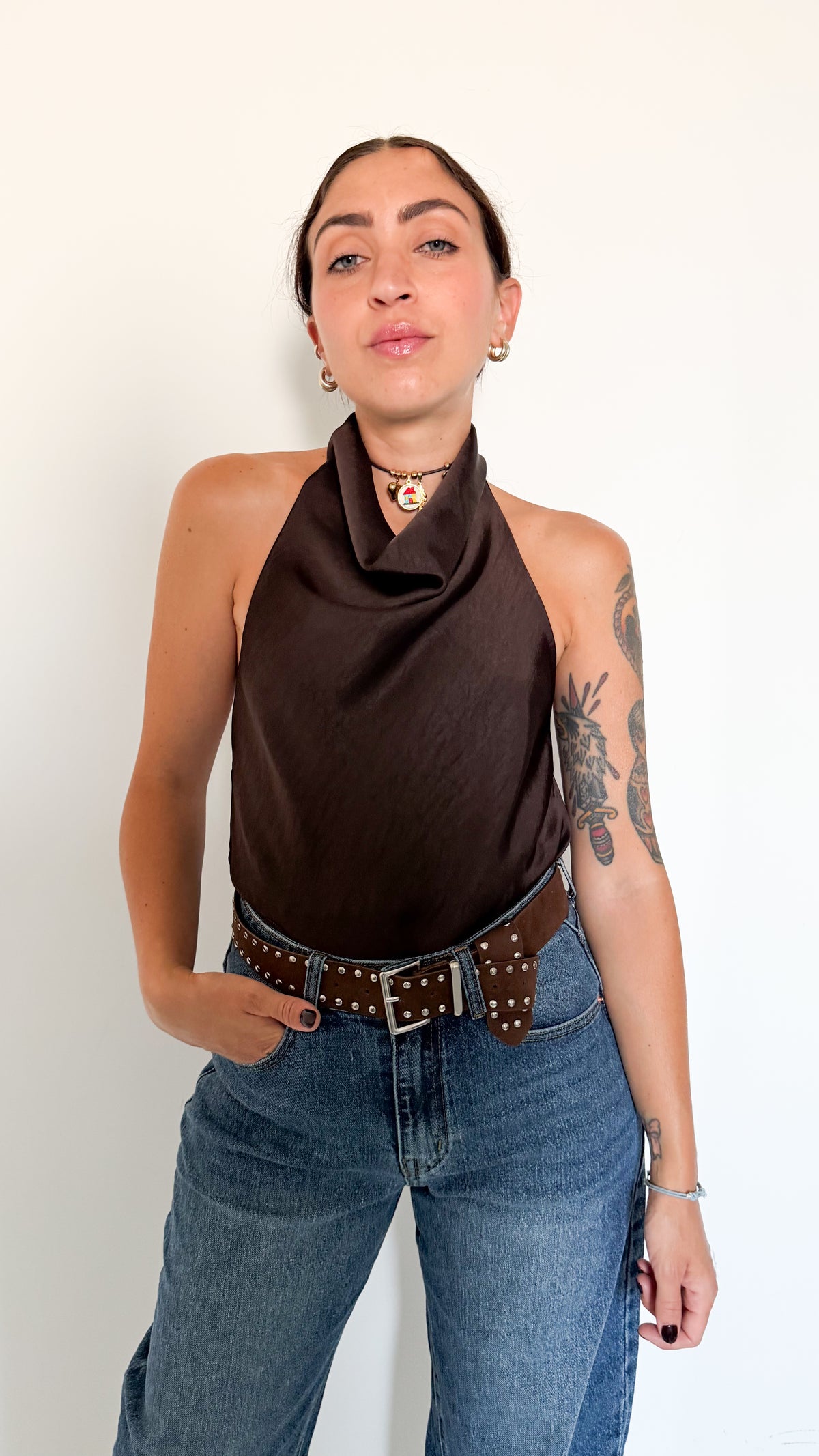 Top In Satin Marrone