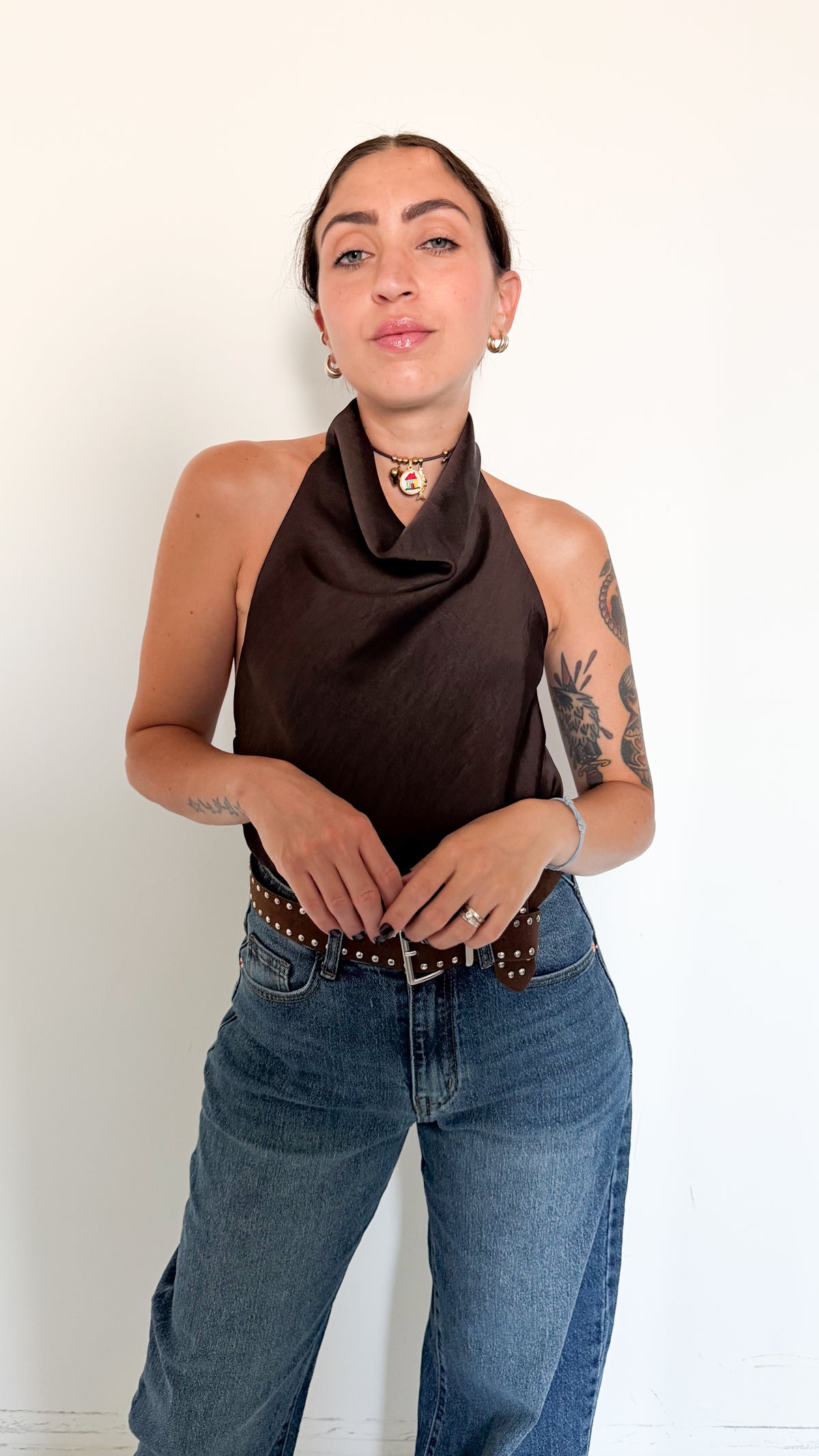 Top In Satin Marrone