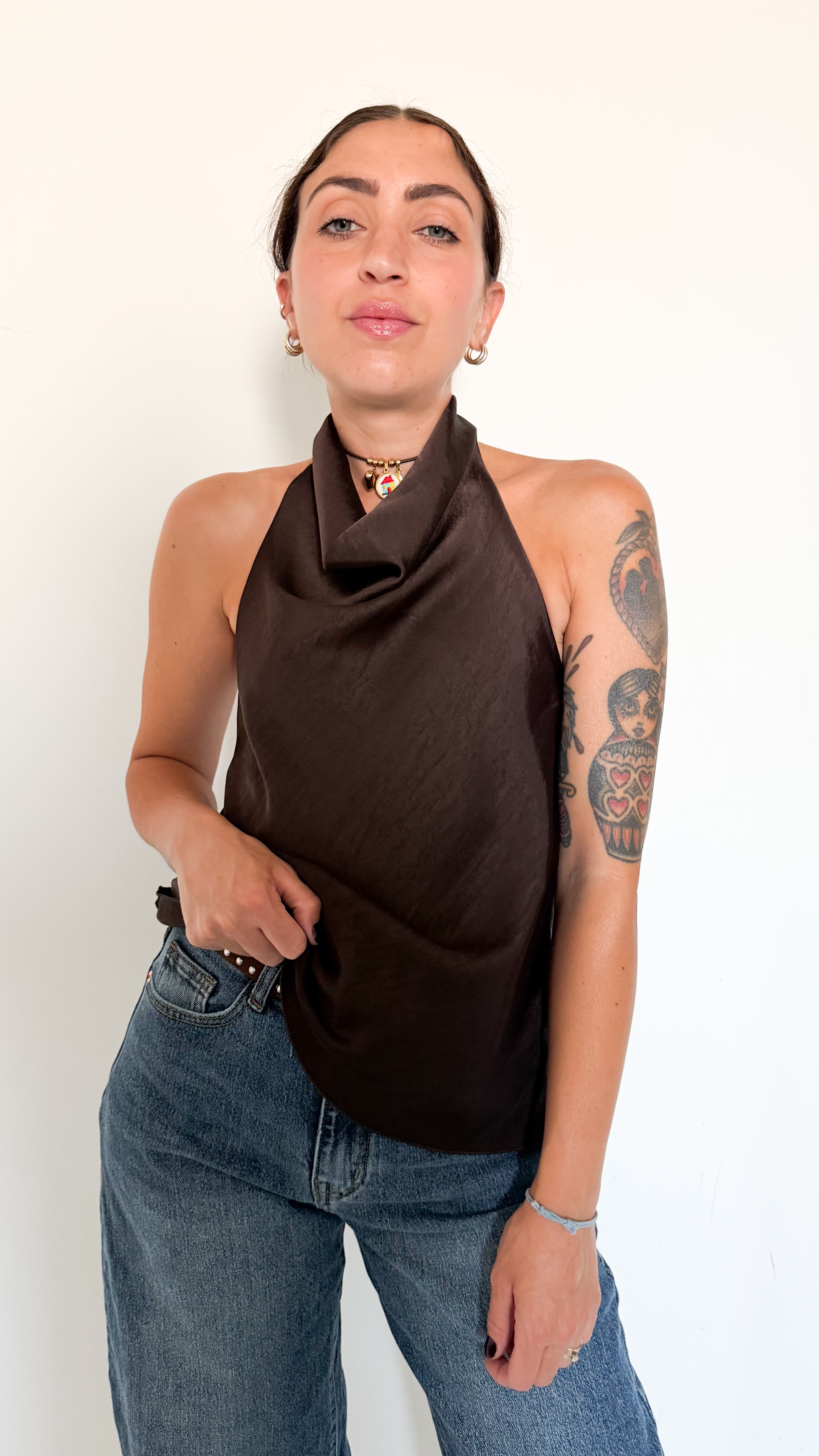 Top In Satin Marrone