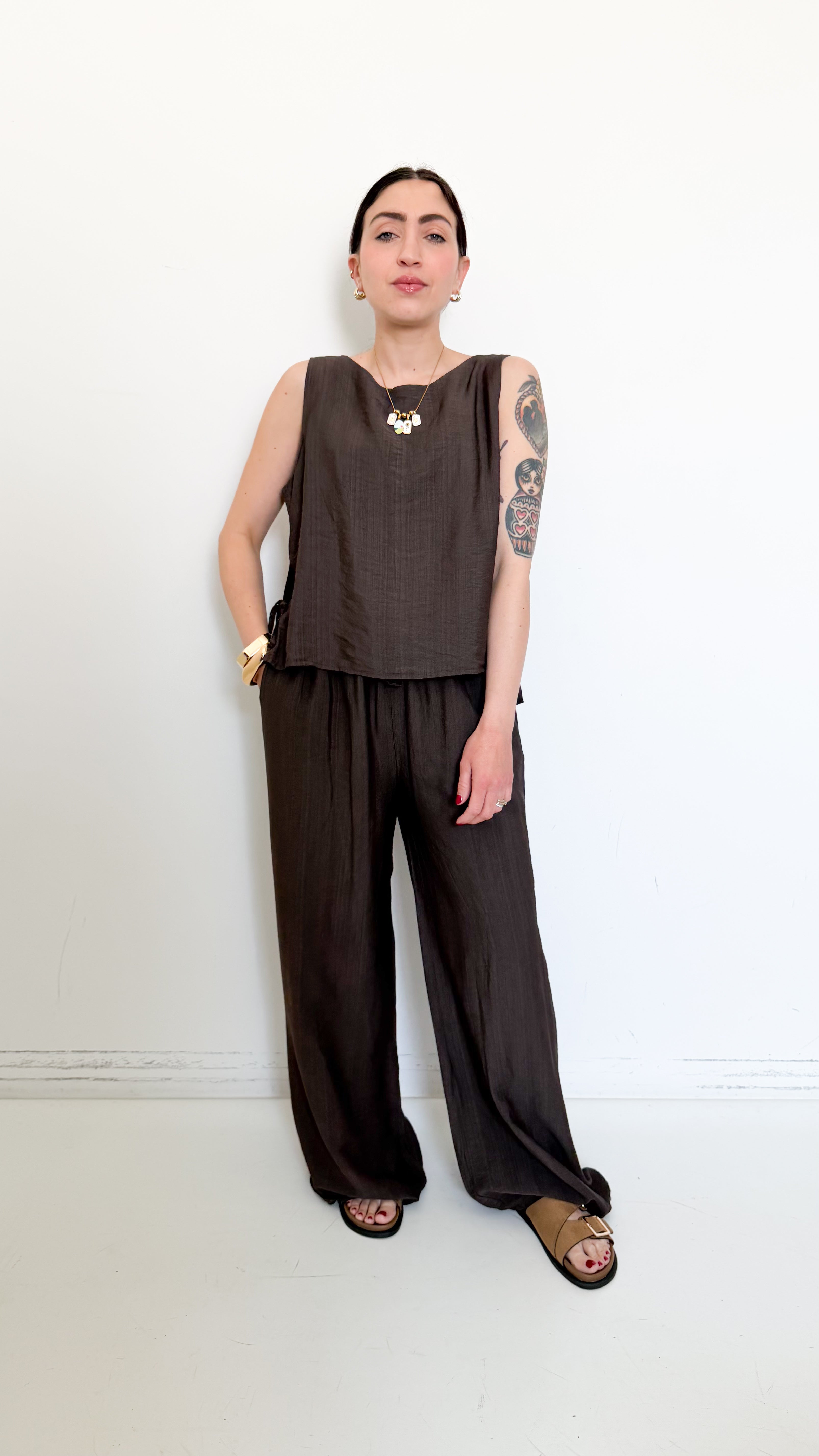 Coordinato Marrone Con Lacci