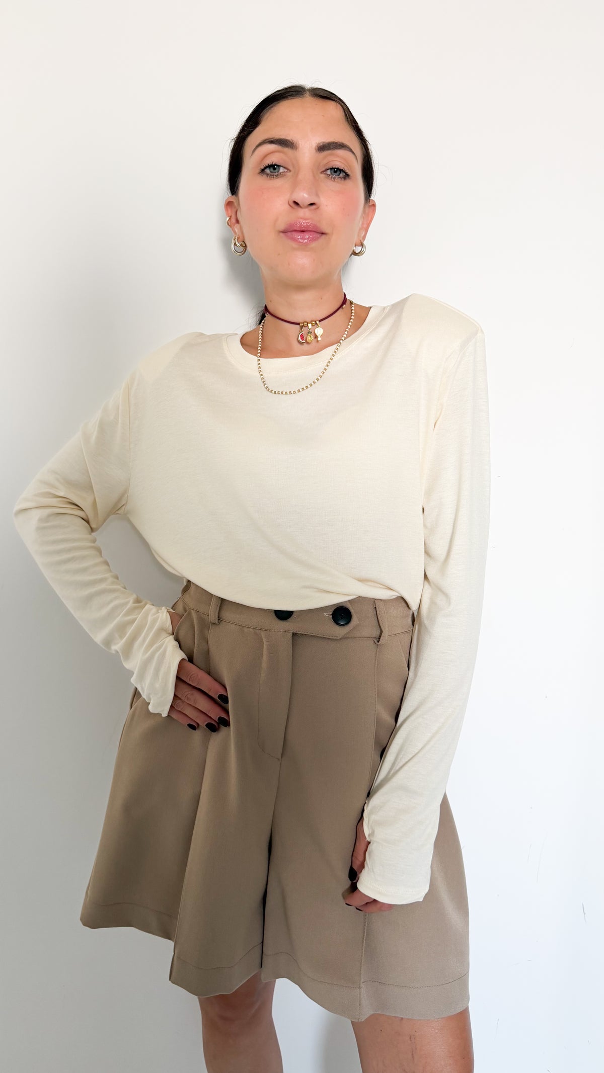 Maglia Burro Con Spalline Manica a Guanto