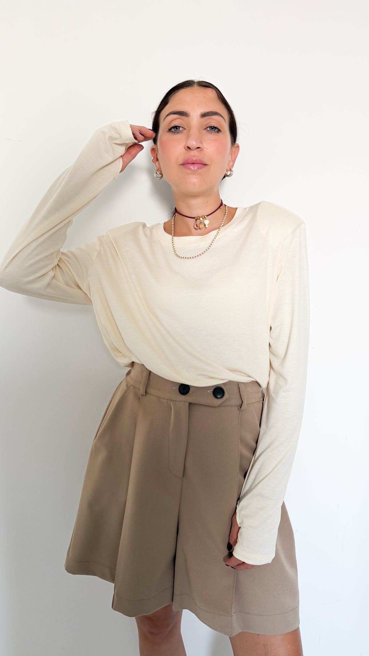 Maglia Burro Con Spalline Manica a Guanto