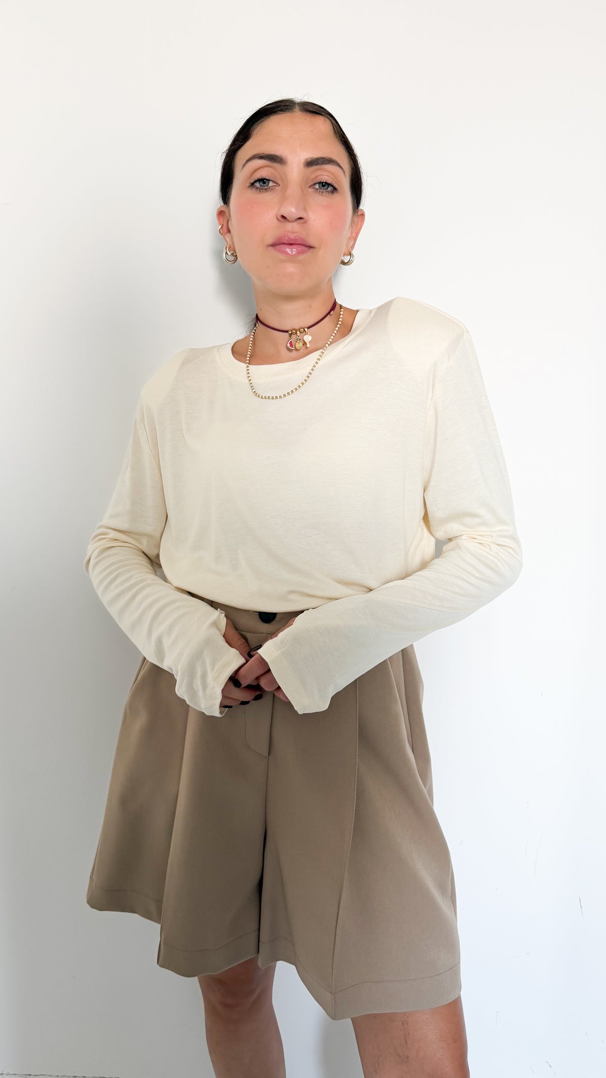 Maglia Burro Con Spalline Manica a Guanto