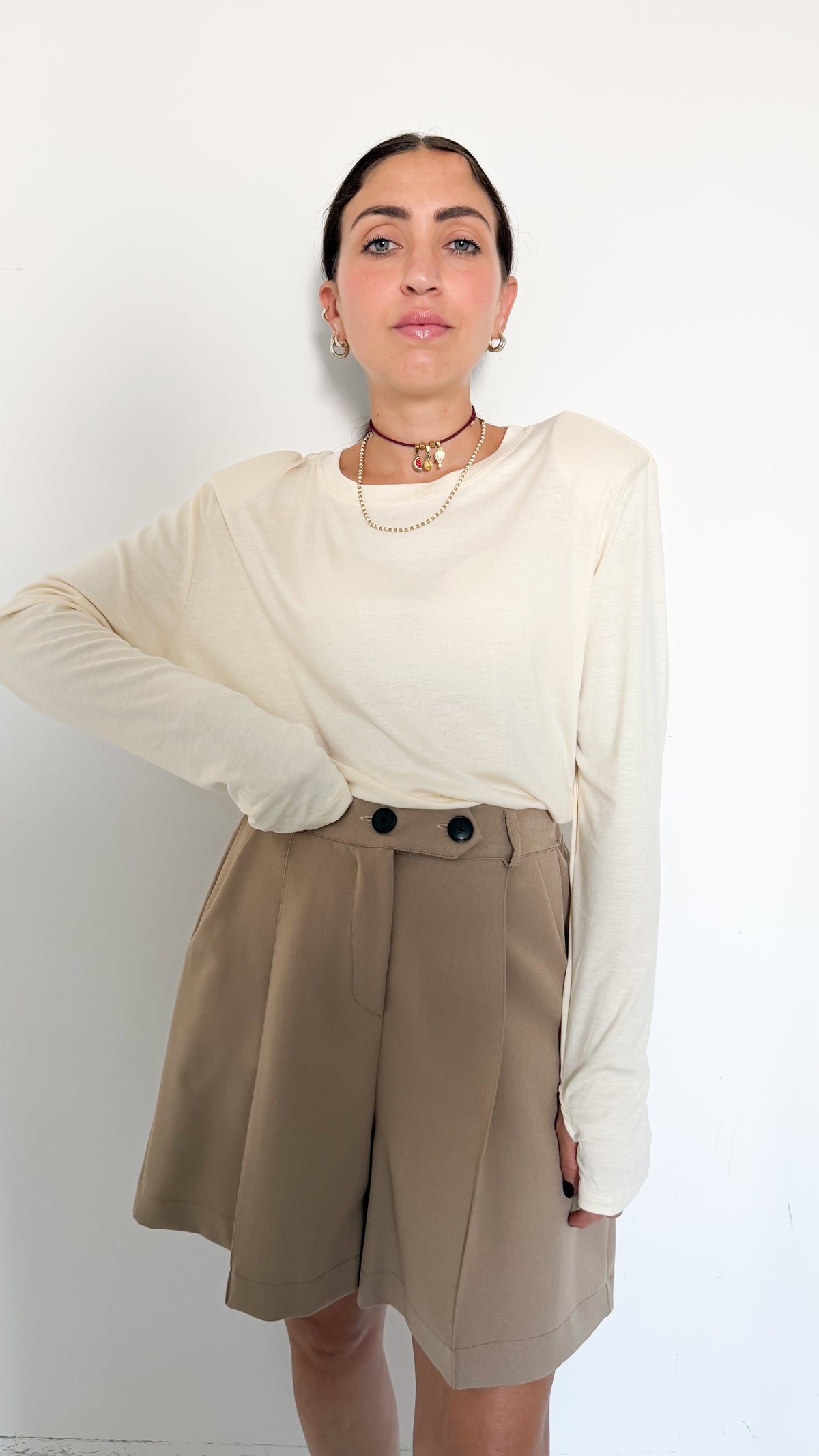 Maglia Burro Con Spalline Manica a Guanto