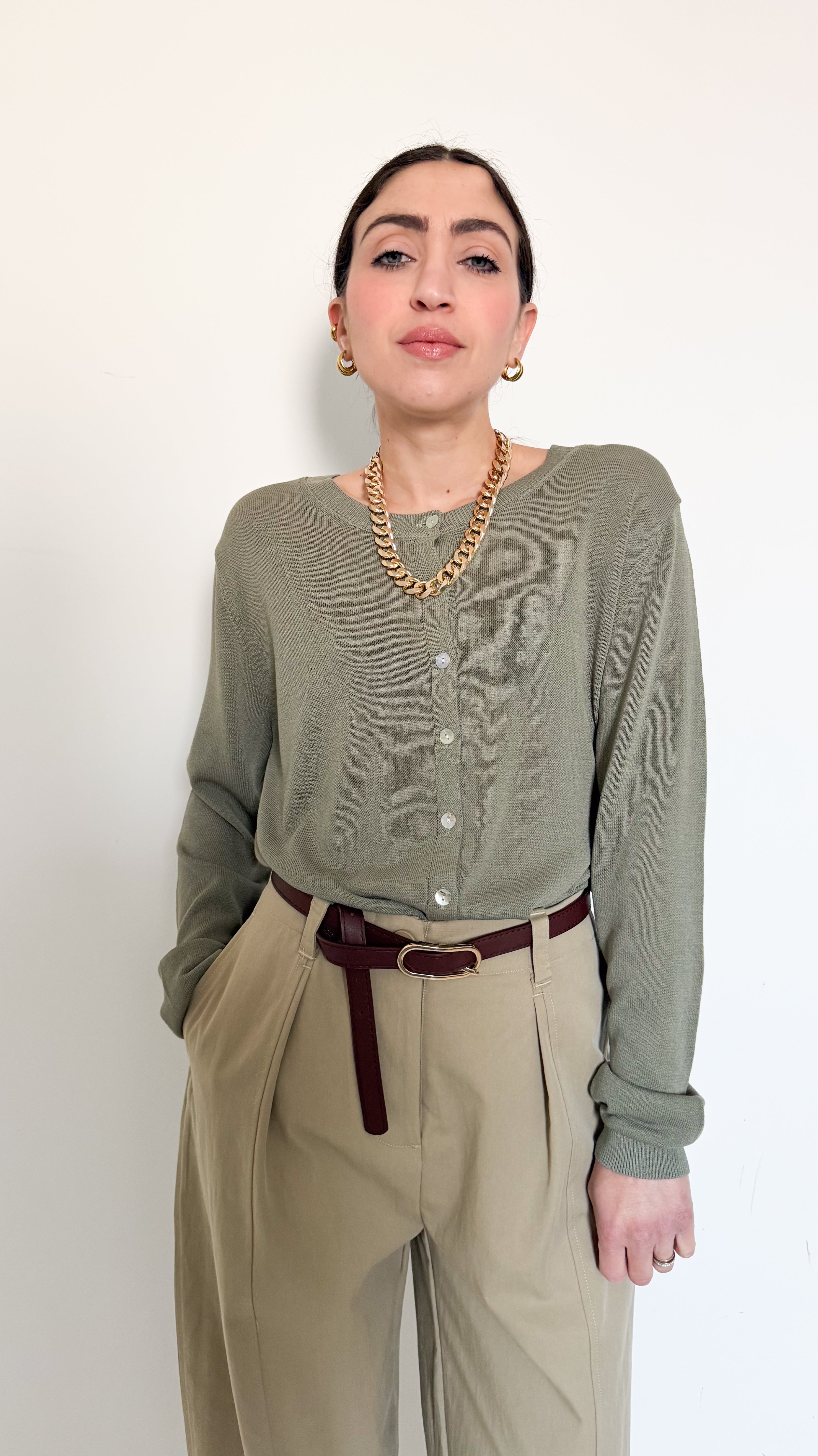 Cardigan Girocollo Verde