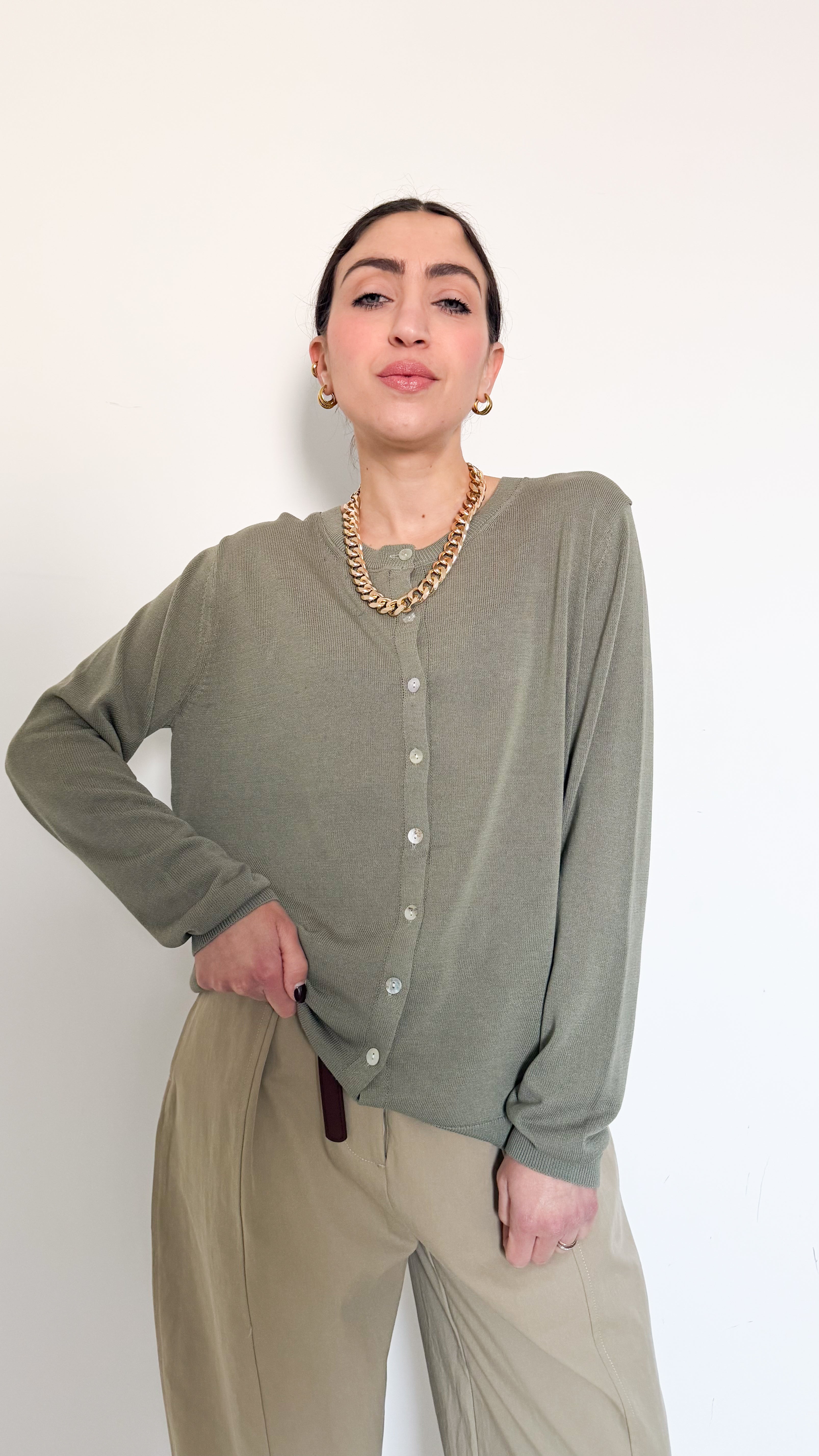 Cardigan Girocollo Verde