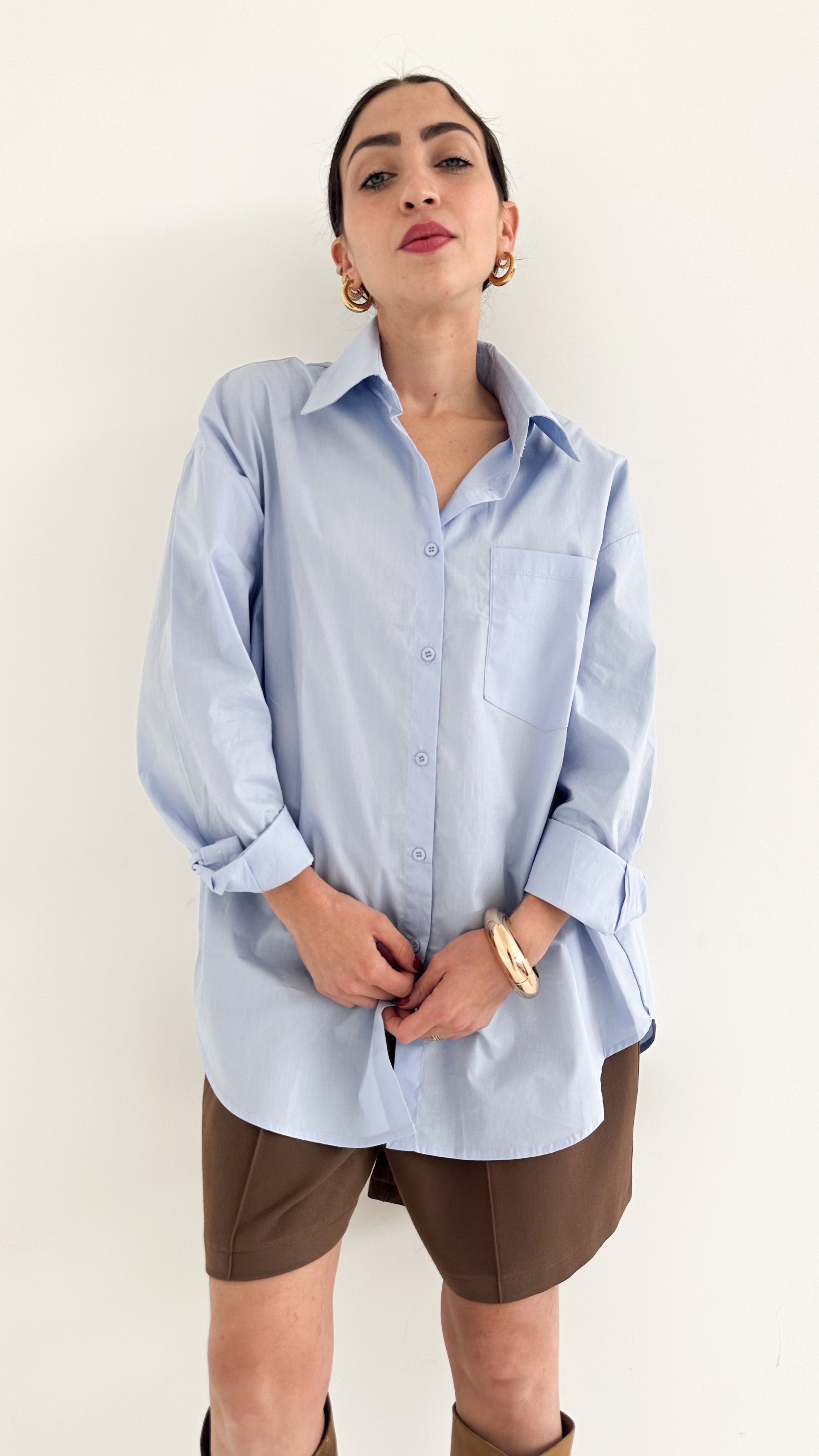 Camicia Over Basic Celeste