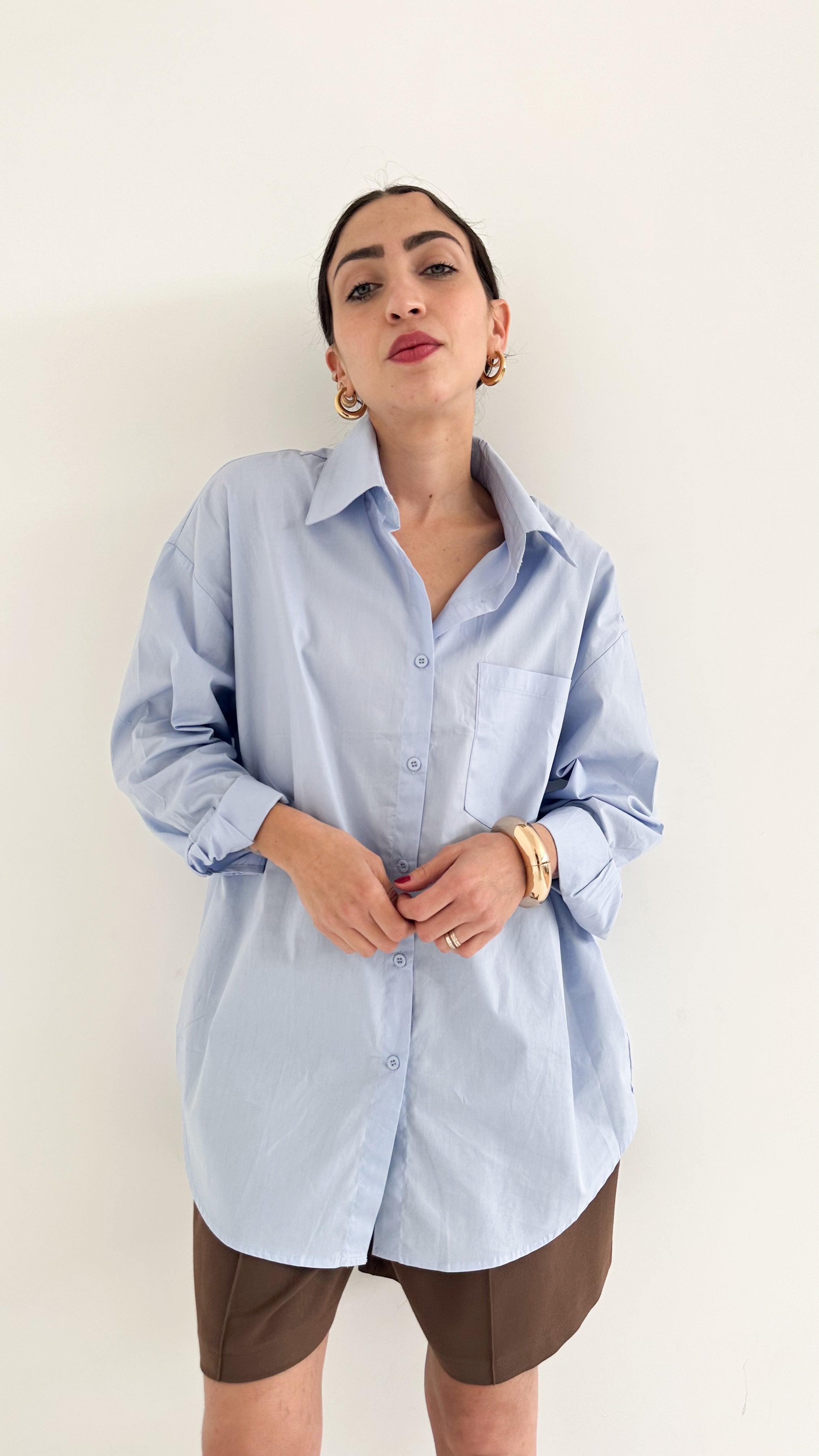 Camicia Over Basic Celeste