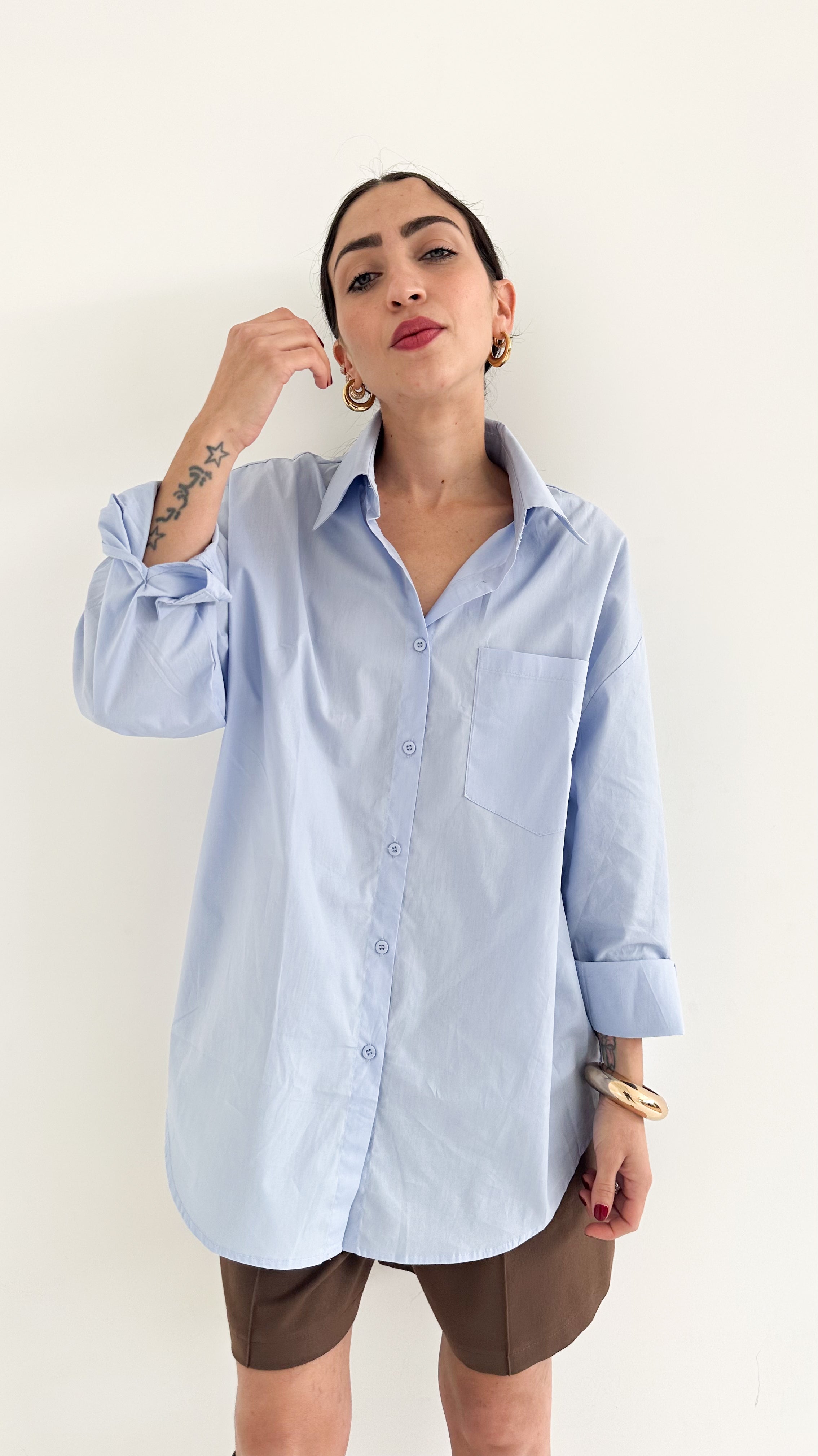 Camicia Over Basic Celeste