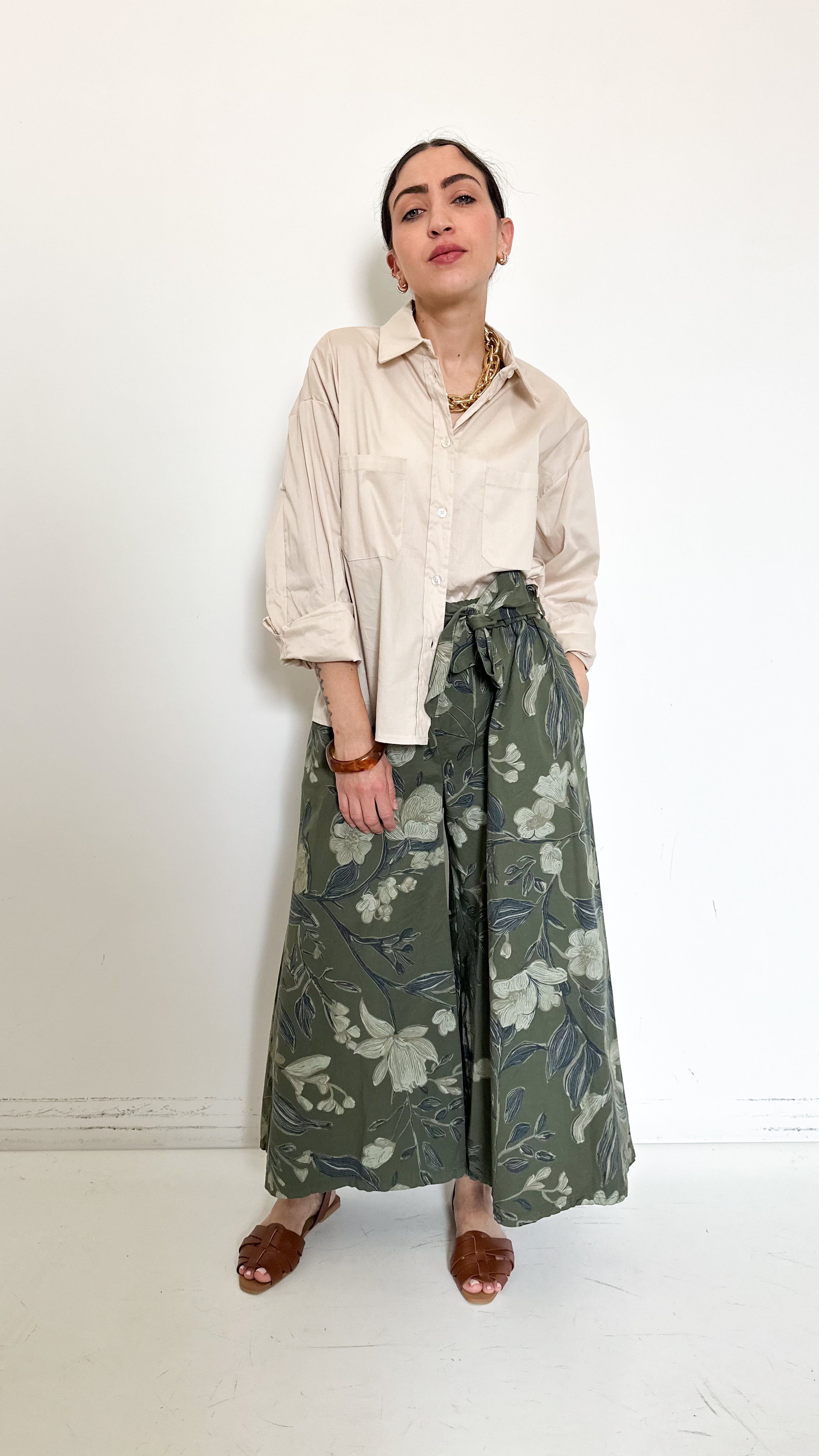 Pantaloni Culotte Verdi A Fantasia