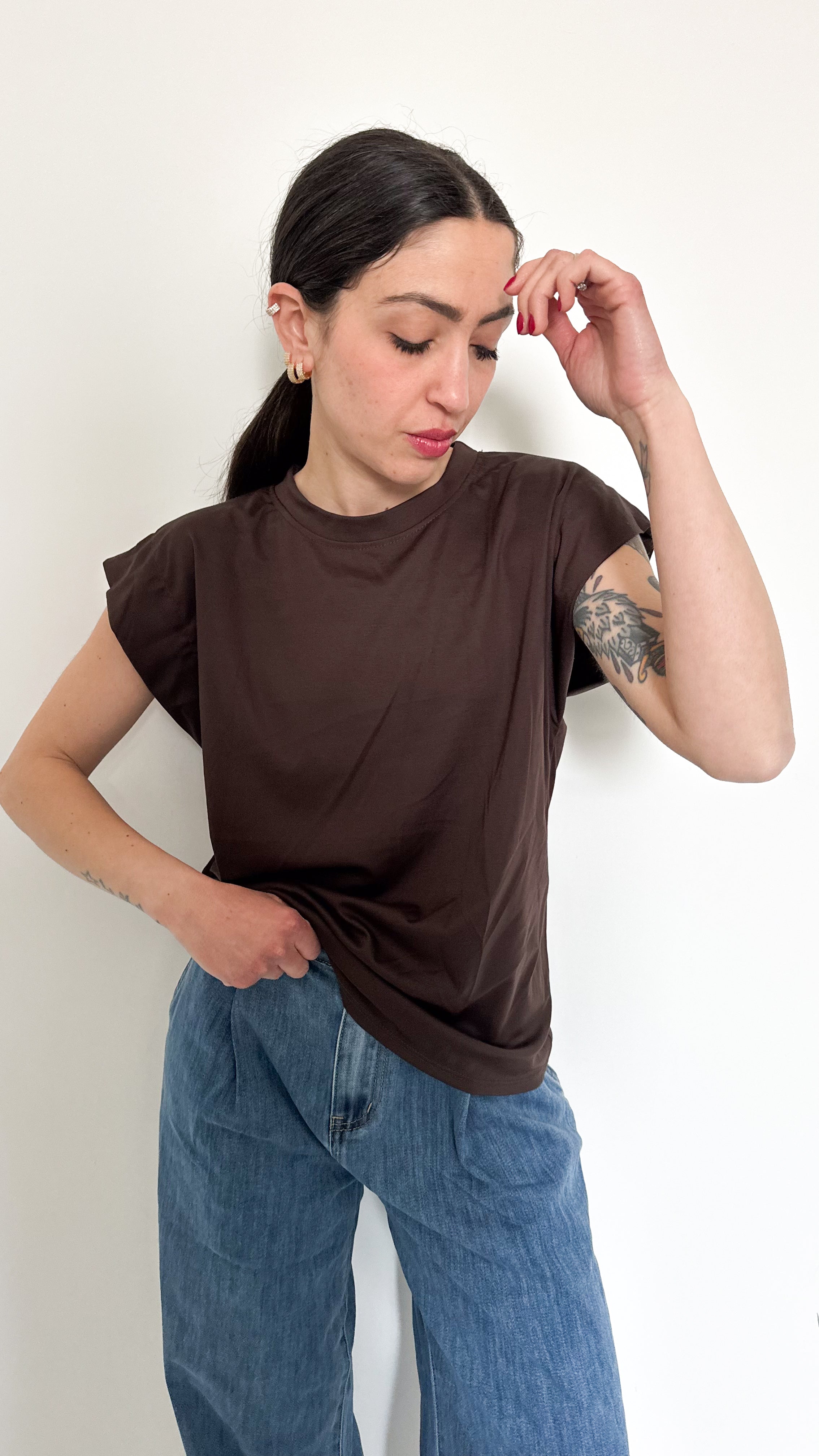 T-Shirt In Viscosa Marrone