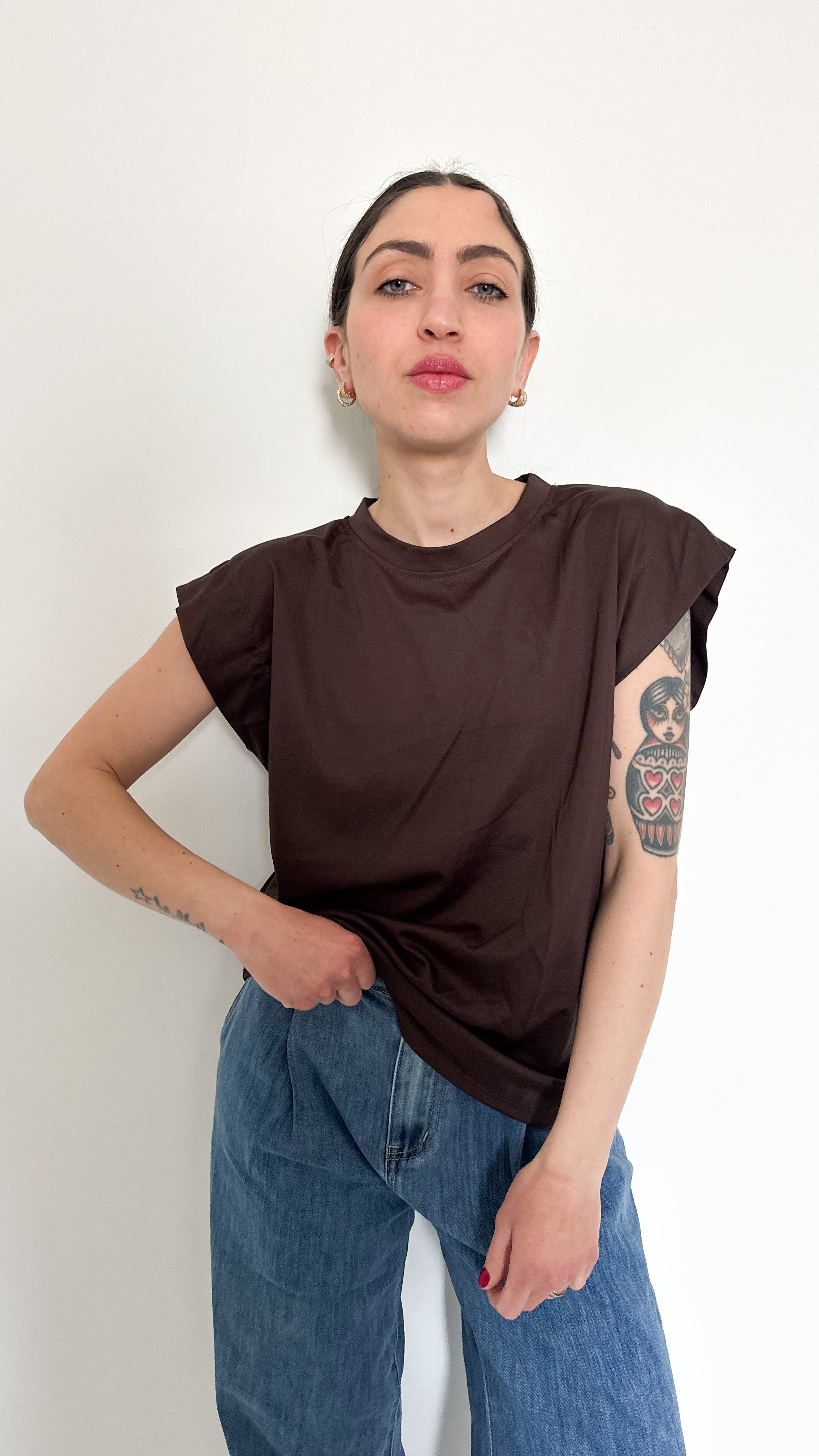 T-Shirt In Viscosa Marrone
