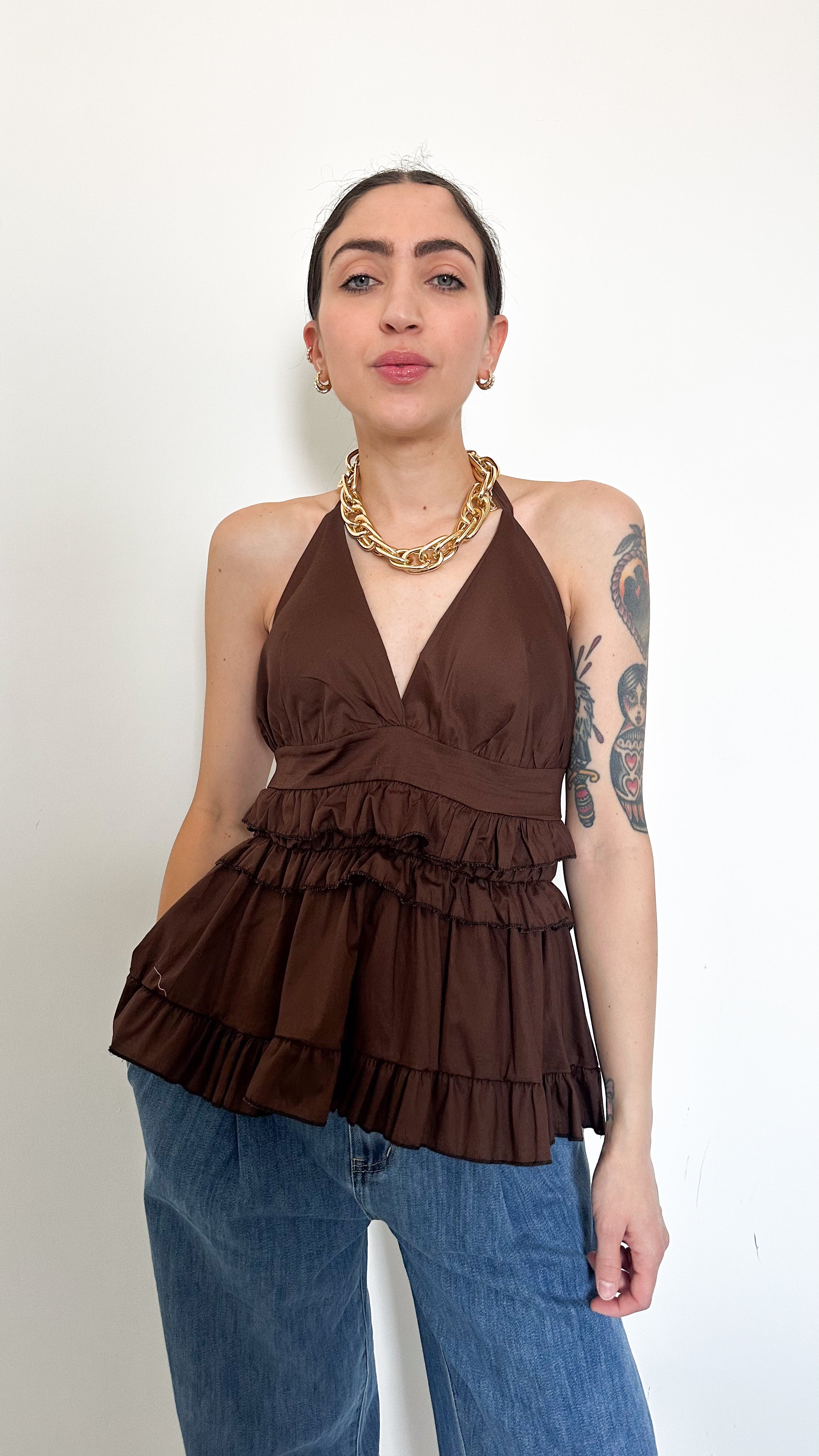 Top Marrone Con Rouches
