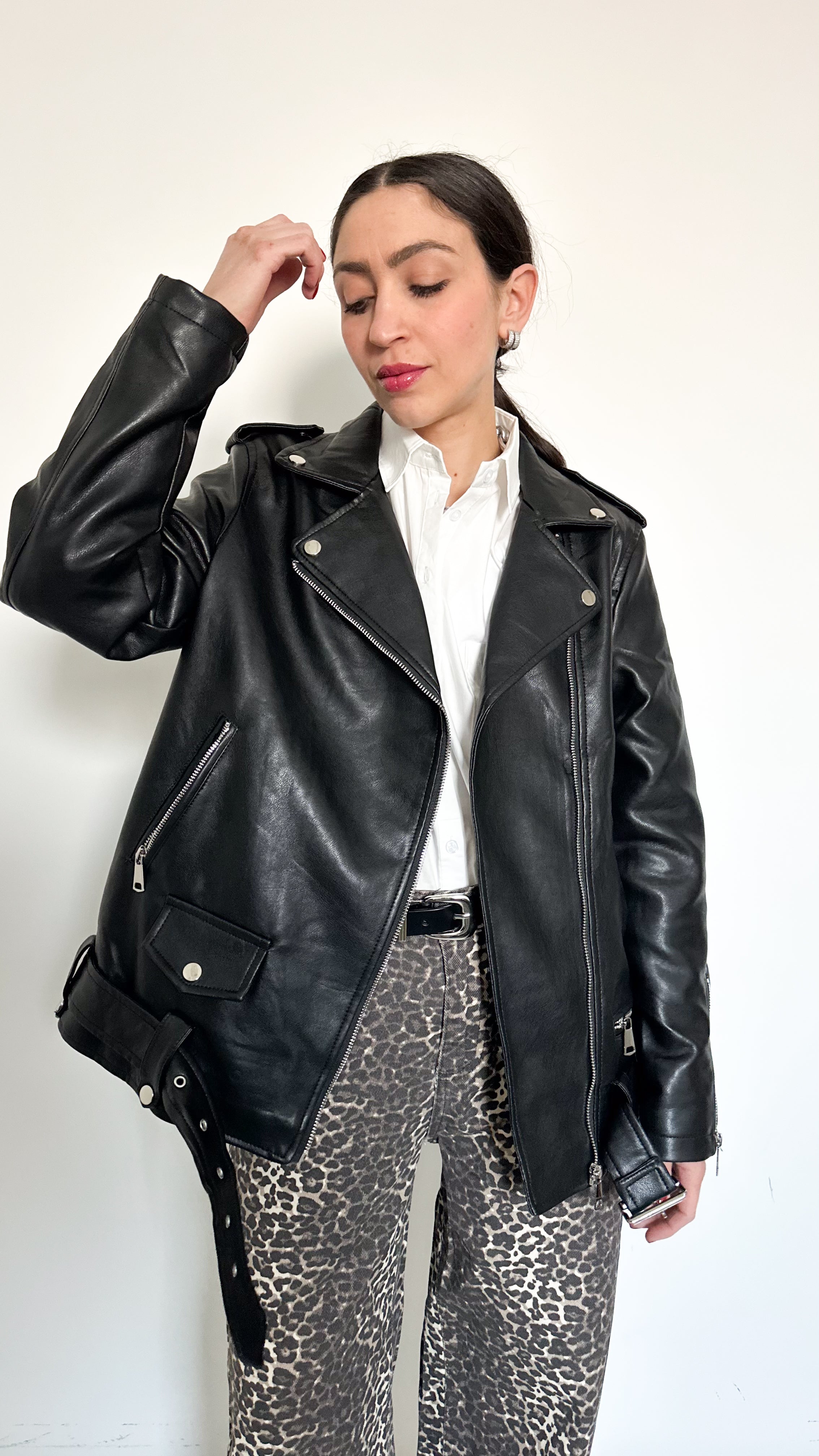 Chiodo Over In Ecopelle Nero