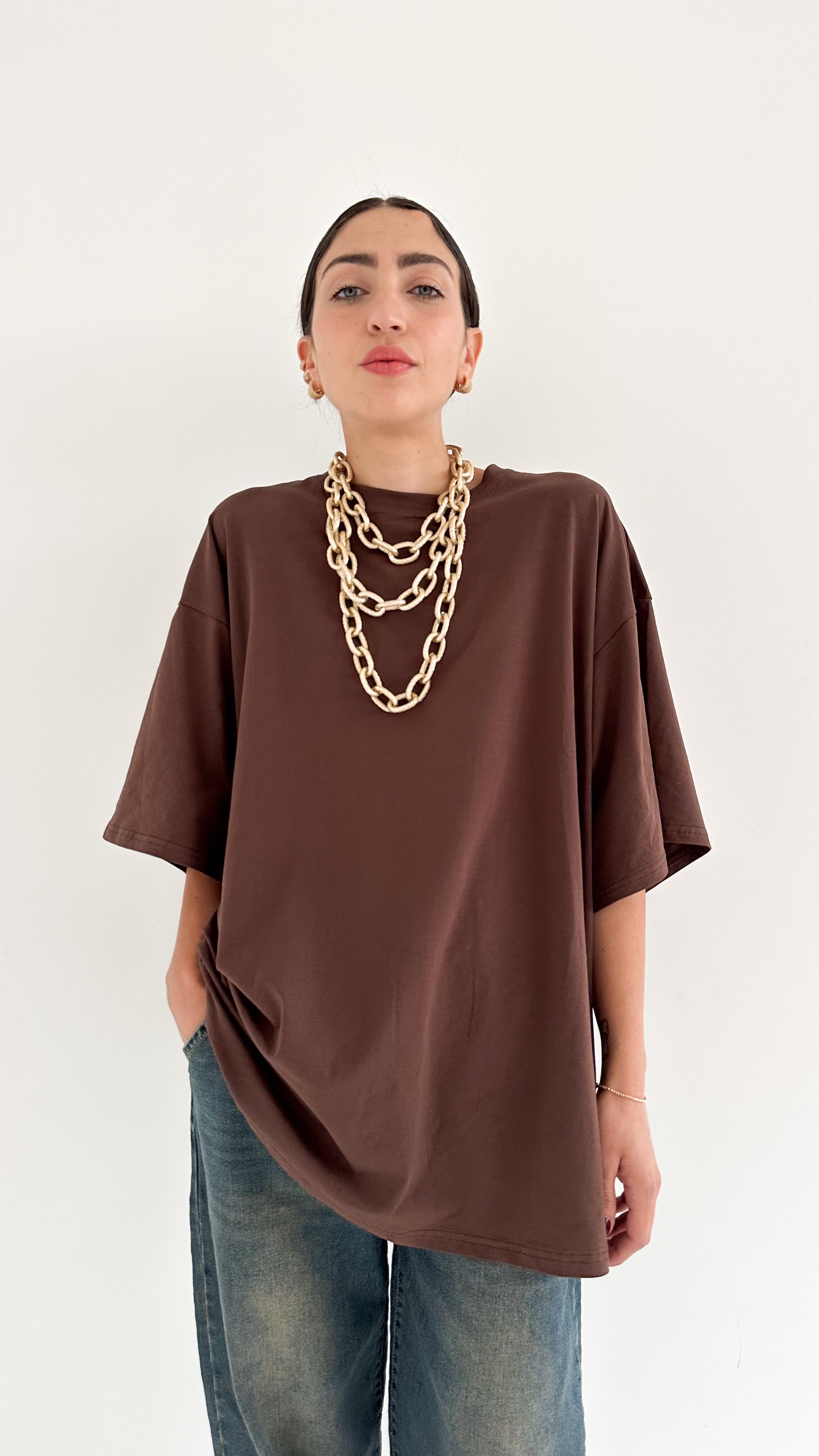 T-Shirt Basic Over Marrone