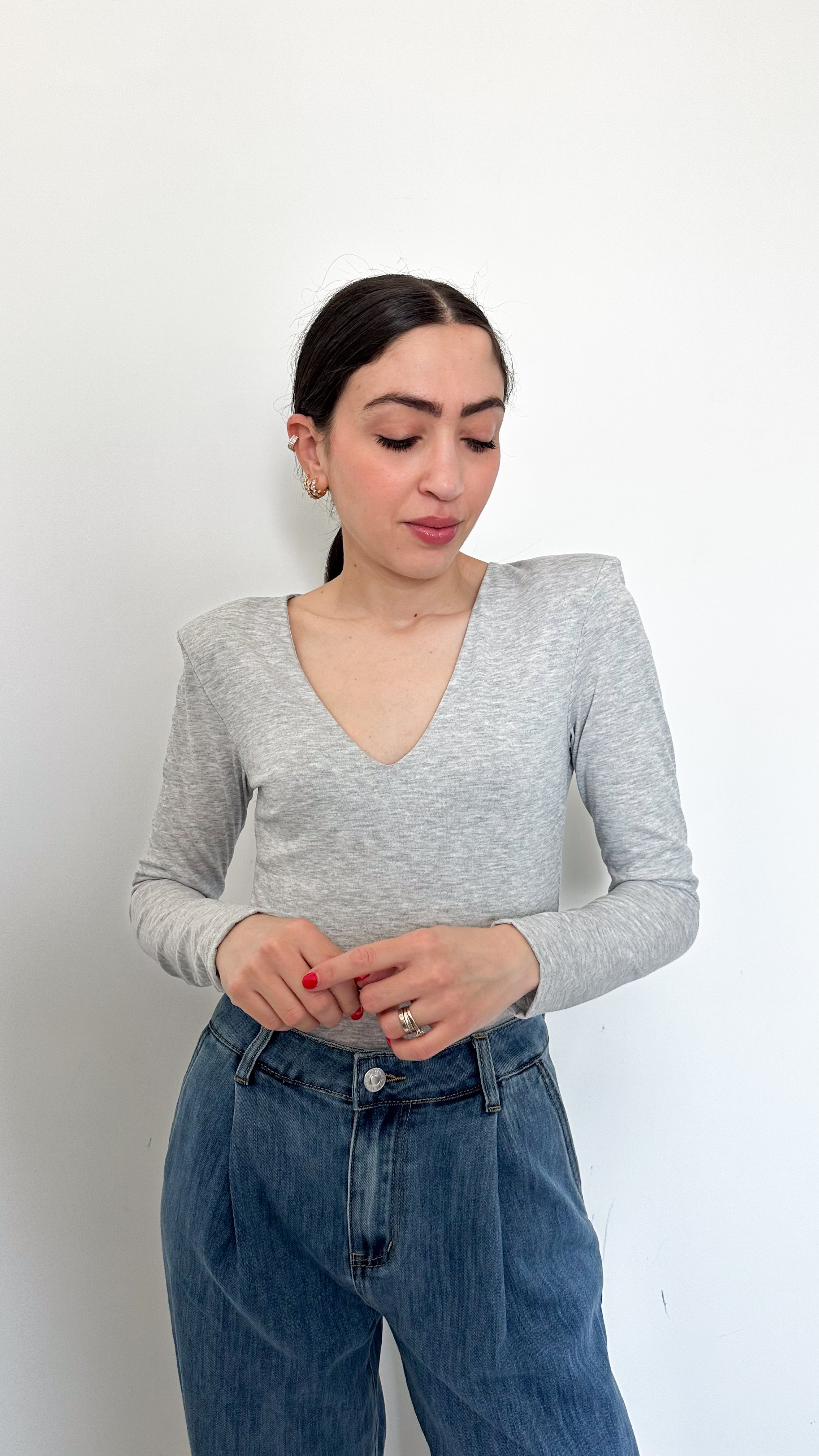 Body Grigio Con Spalline
