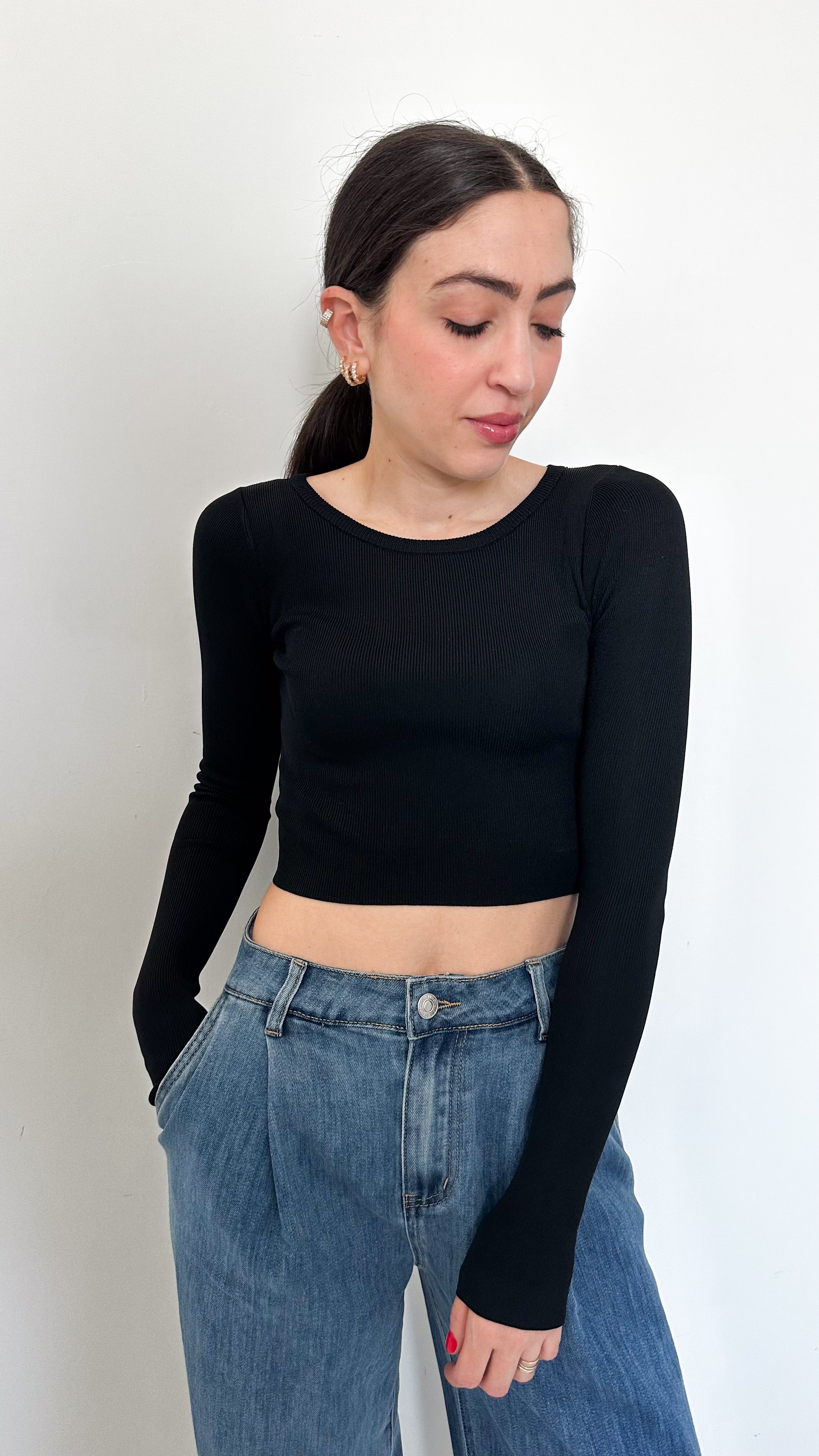 Maglia Basic Crop Nera