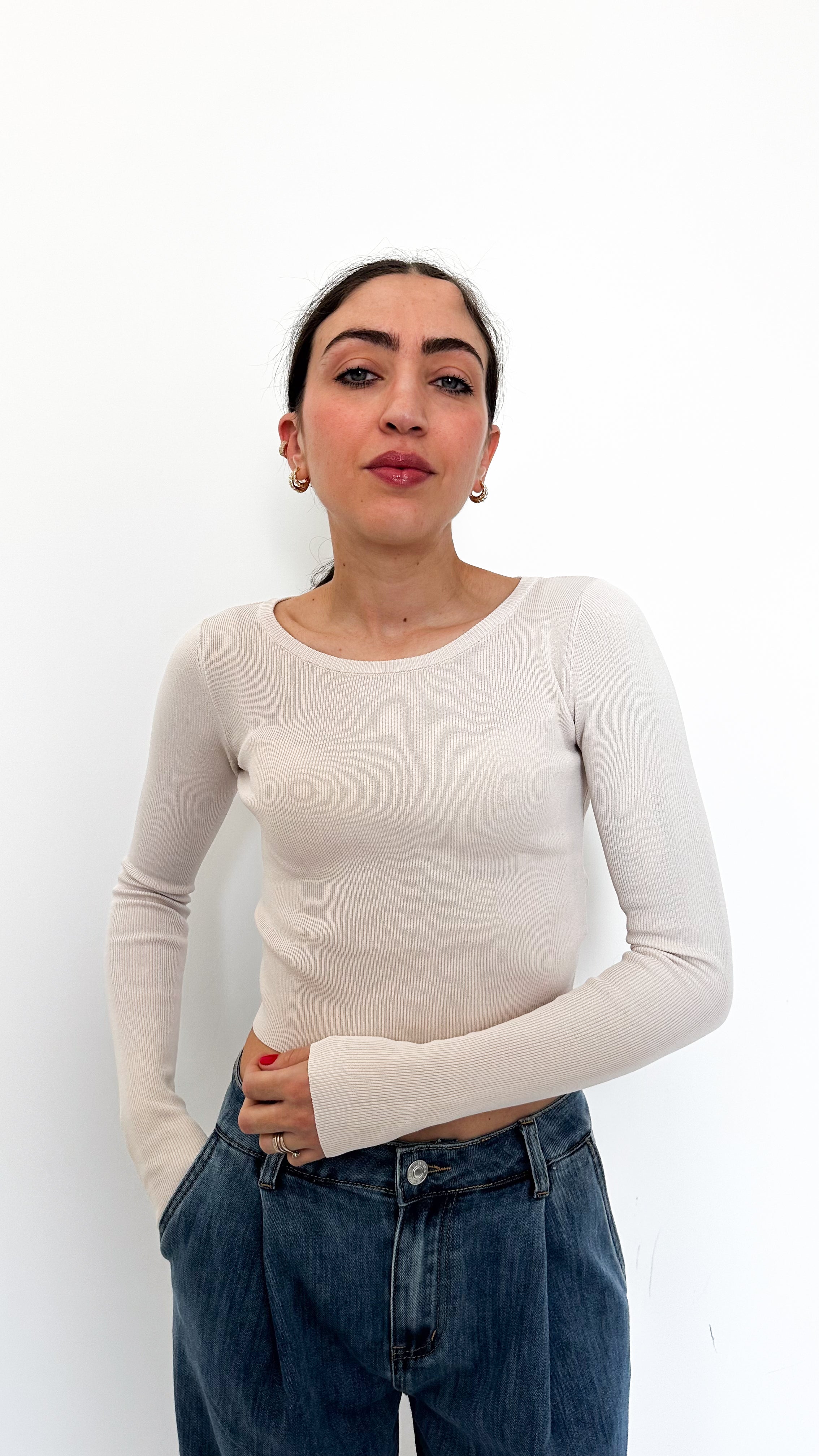 Maglia Basic Crop Beige