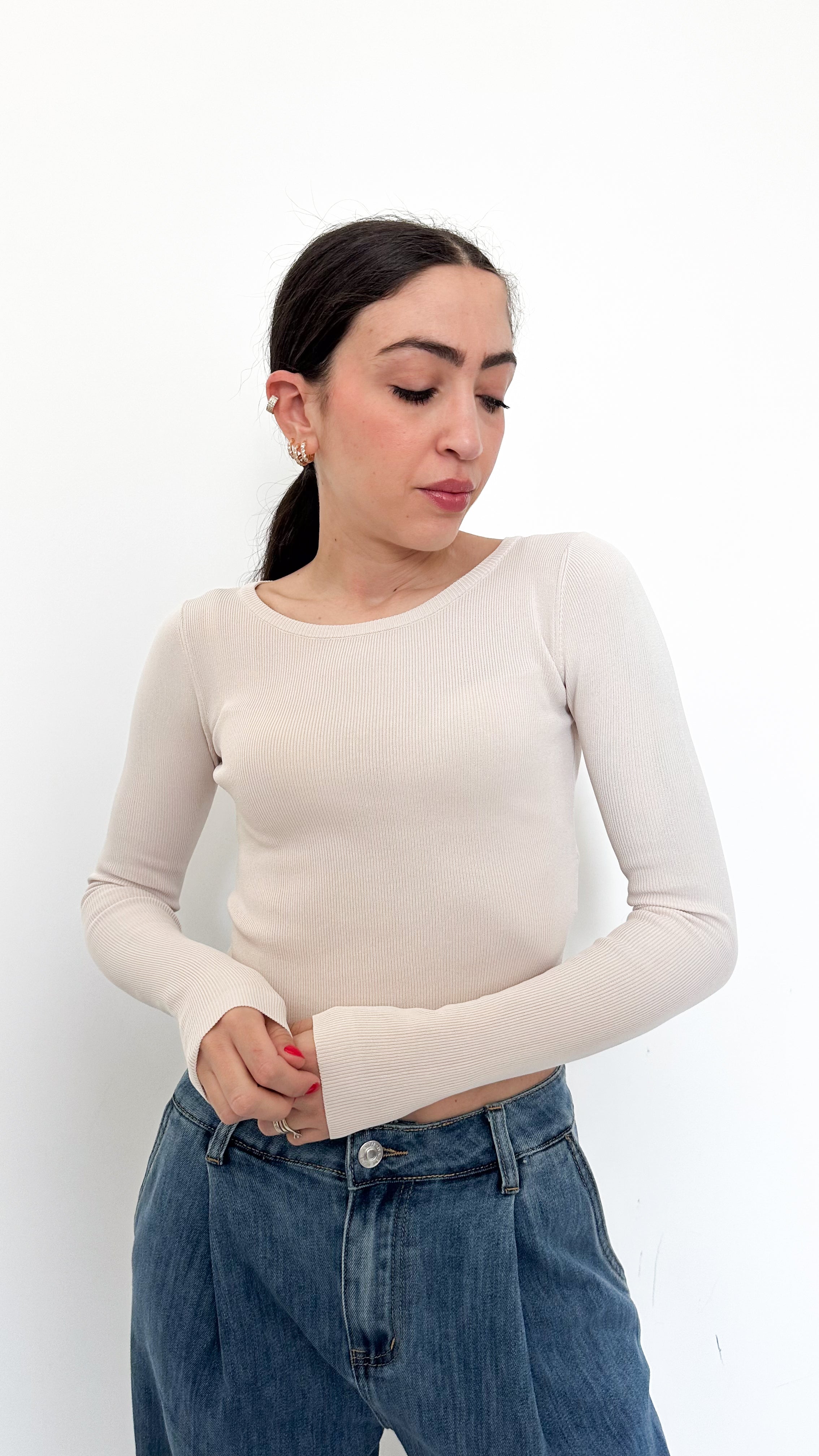 Maglia Basic Crop Beige