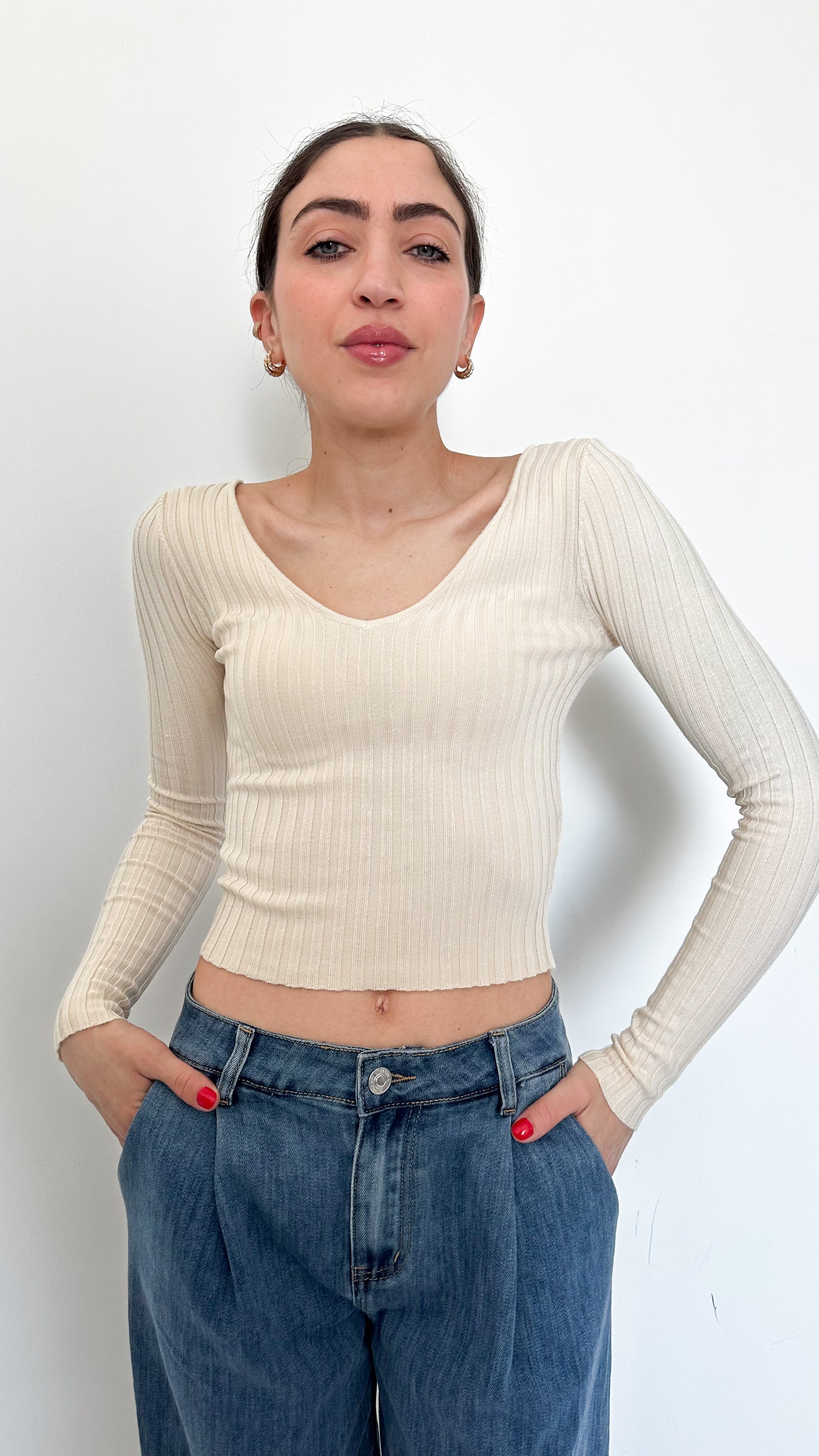 Maglia Panna A Coste