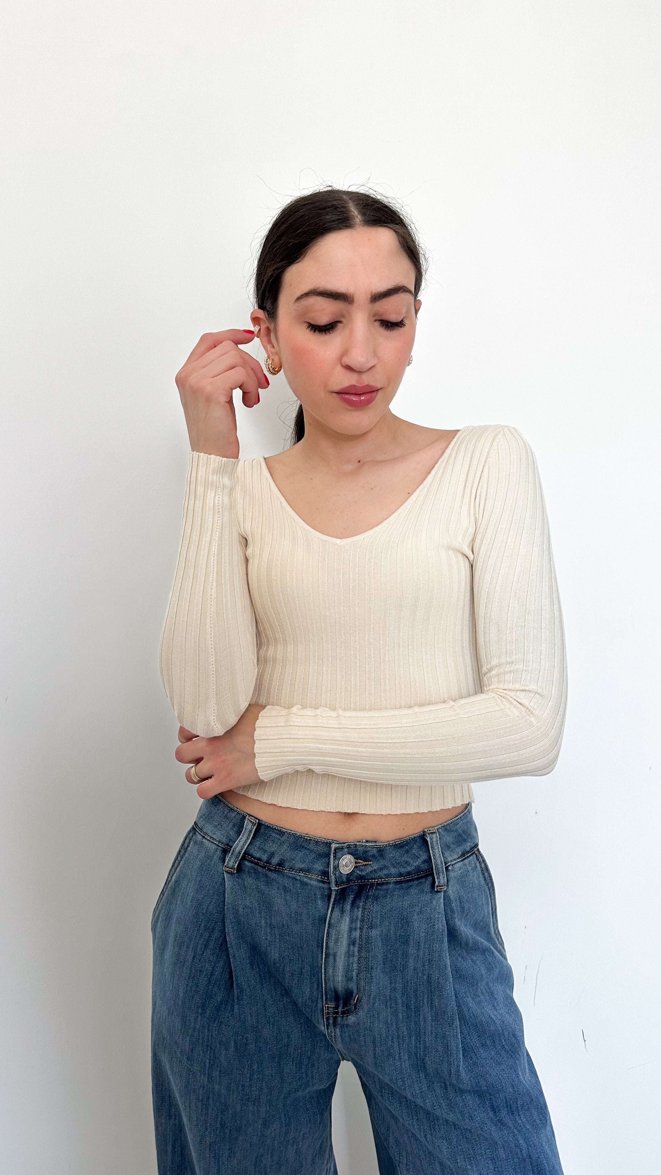 Maglia Panna A Coste