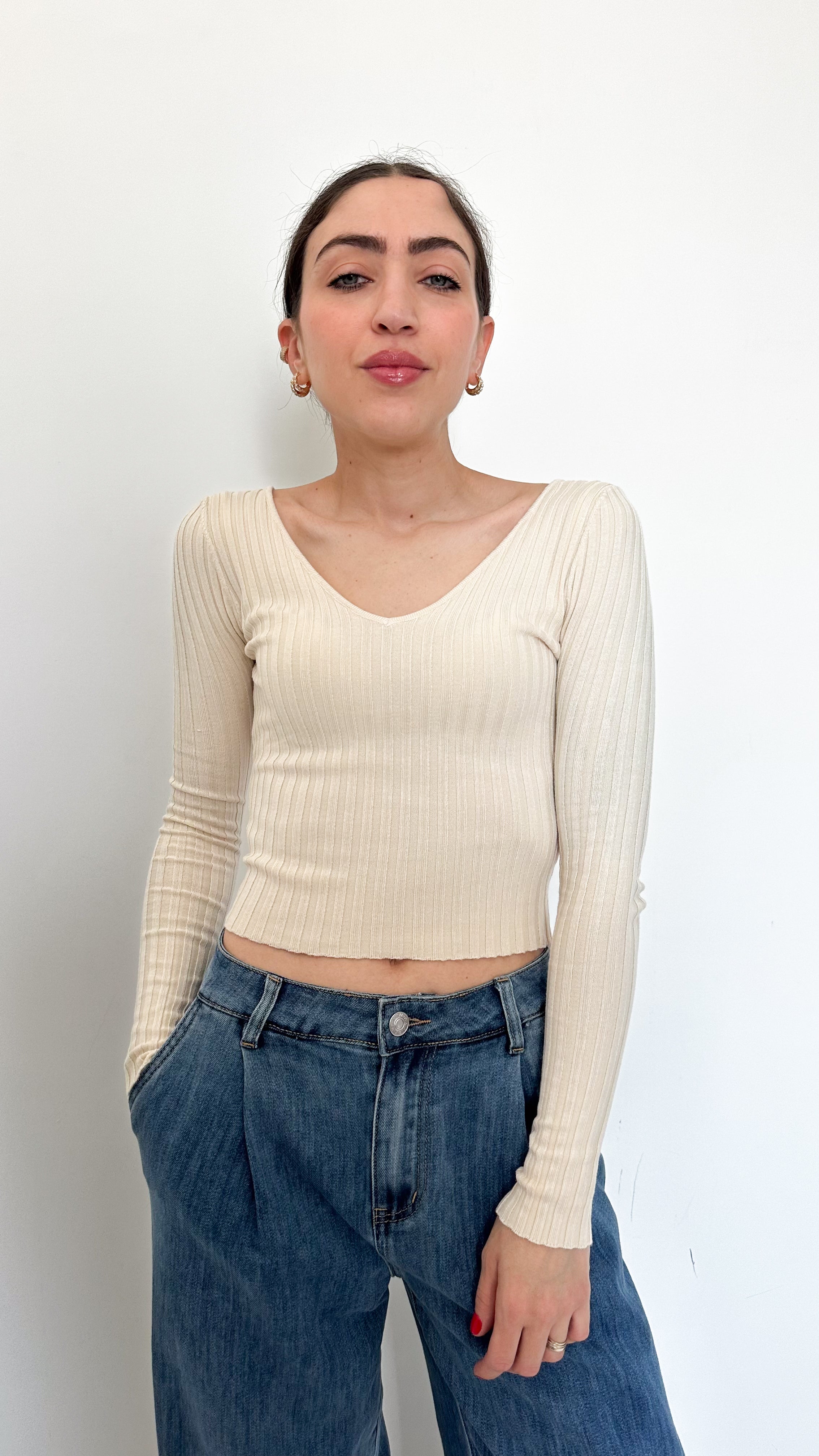 Maglia Panna A Coste