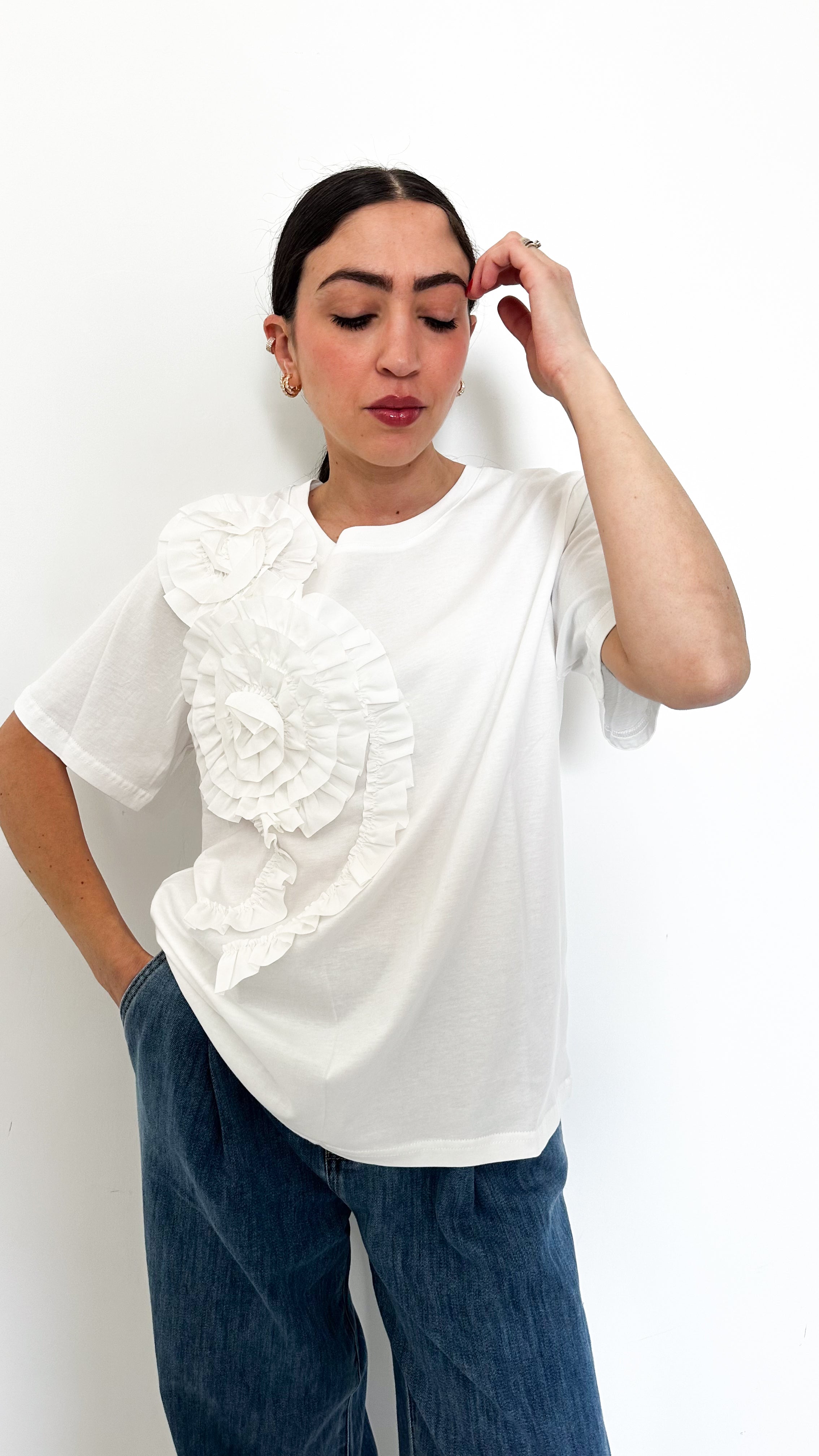 T-Shirt Bianca Con Fiore