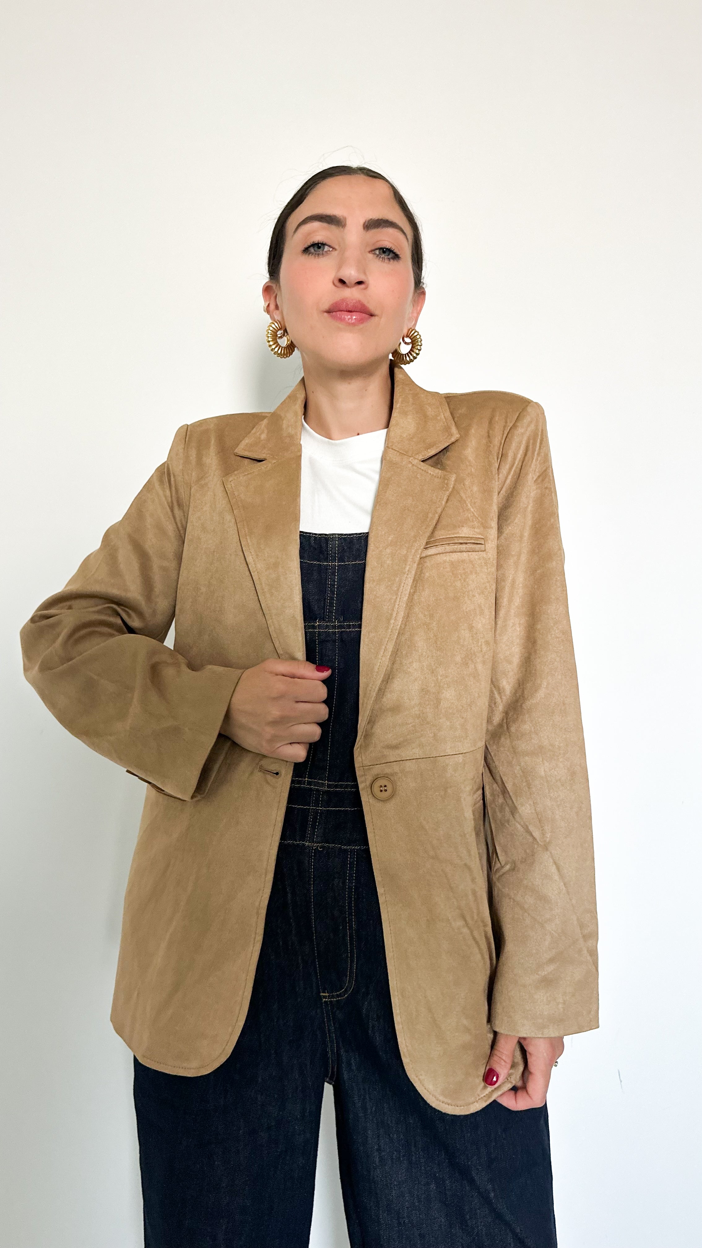 Blazer Monopetto Effetto Scamosciato Beige